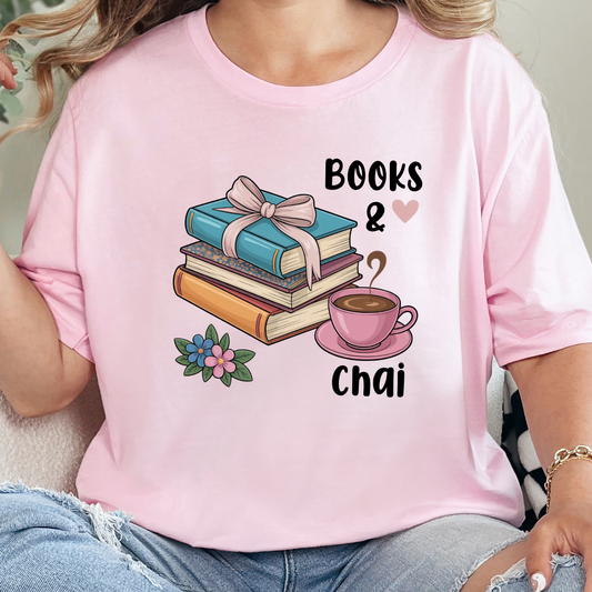 Wholesale Books & Chai Graphic Tee - Soft Pink Tee
