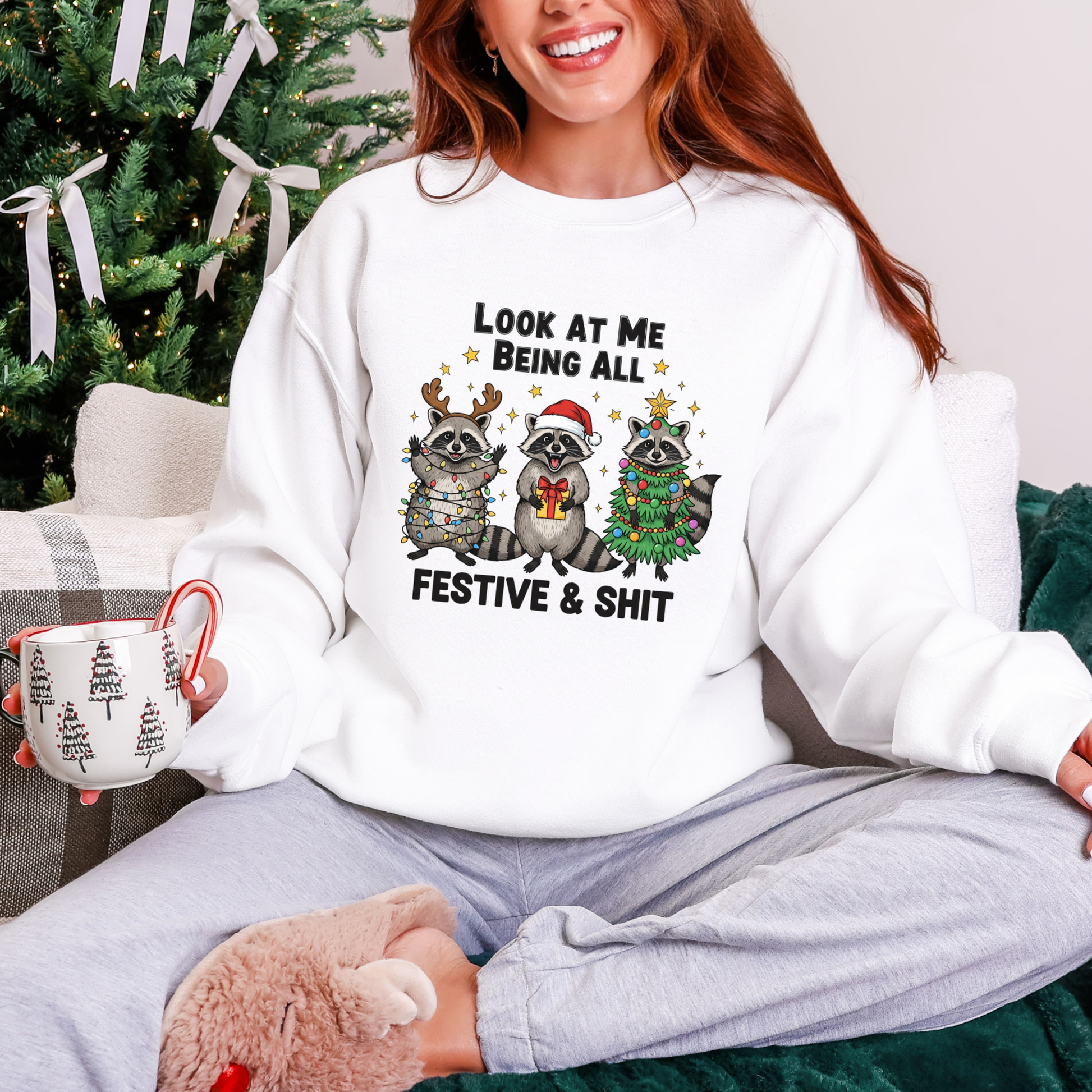 Wholesale Raccoons Festive & Sh*t Sweatshirt - White Sweatshirt