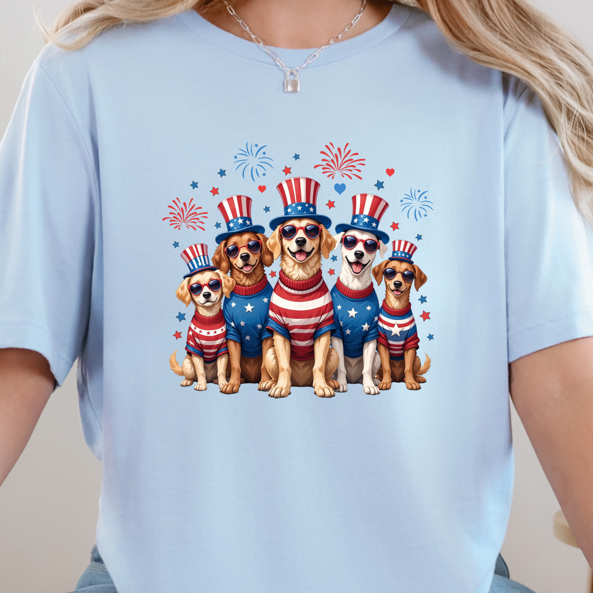 Wholesale Dogs Patriotic Graphic Tee - Baby Blue Tee
