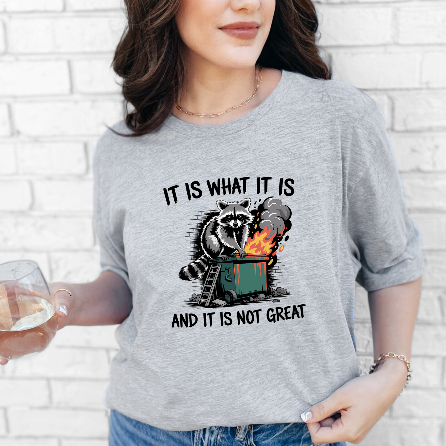 Wholesale It Is What It Is Raccoon Graphic Tee - Grey Tee