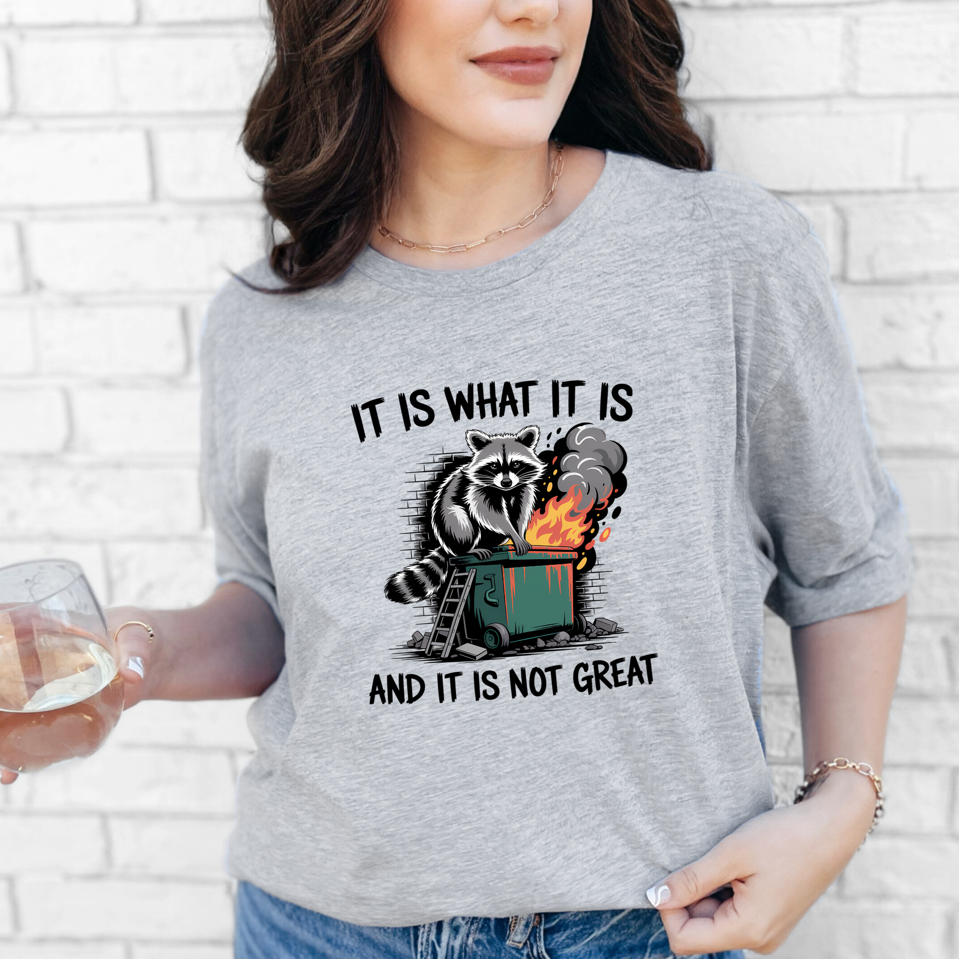 Wholesale It Is What It Is Raccoon Graphic Tee - Grey Tee
