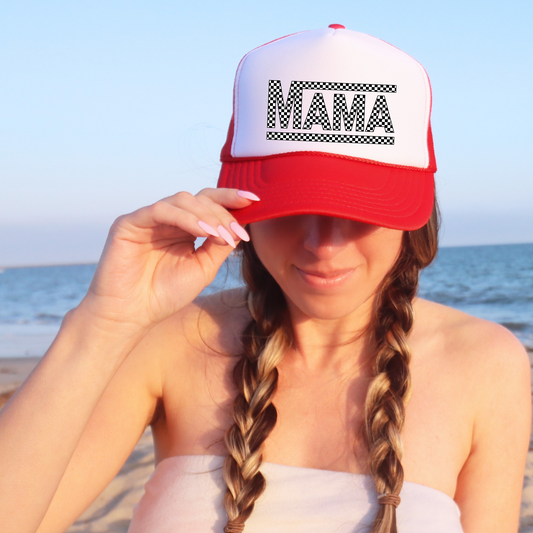 Checkered Mama Trucker Hat