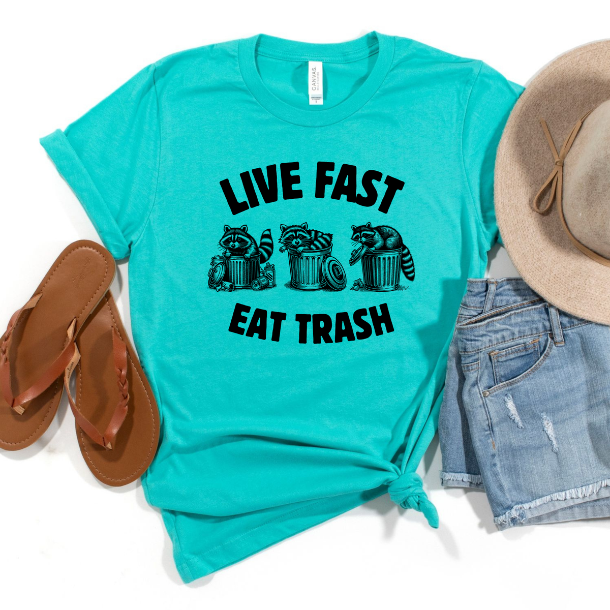 Wholesale Live fast eat trash Graphic Tee - Teal Tee