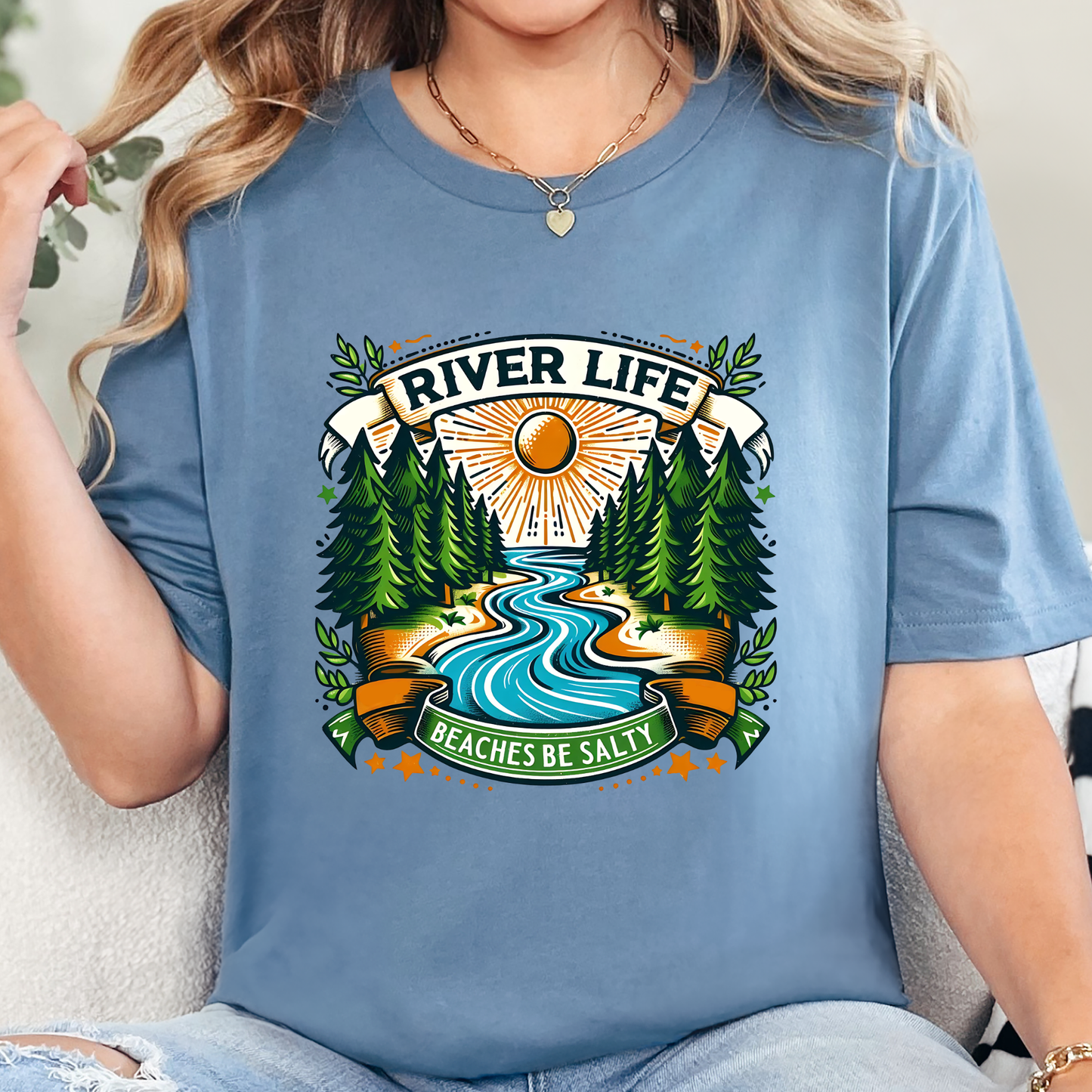 Wholesale River Life Beaches Be Salty Graphic Tee - Steel Blue Tee