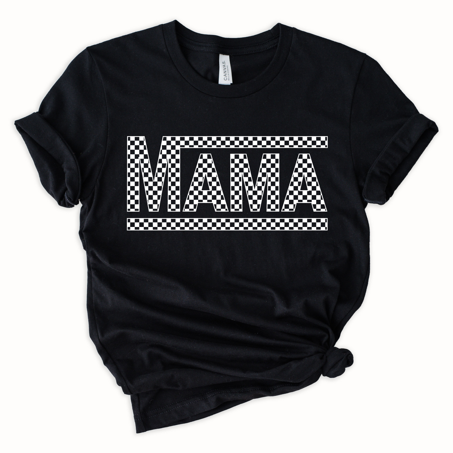 Wholesale Checkered Mama Graphic Tee - Black Tee