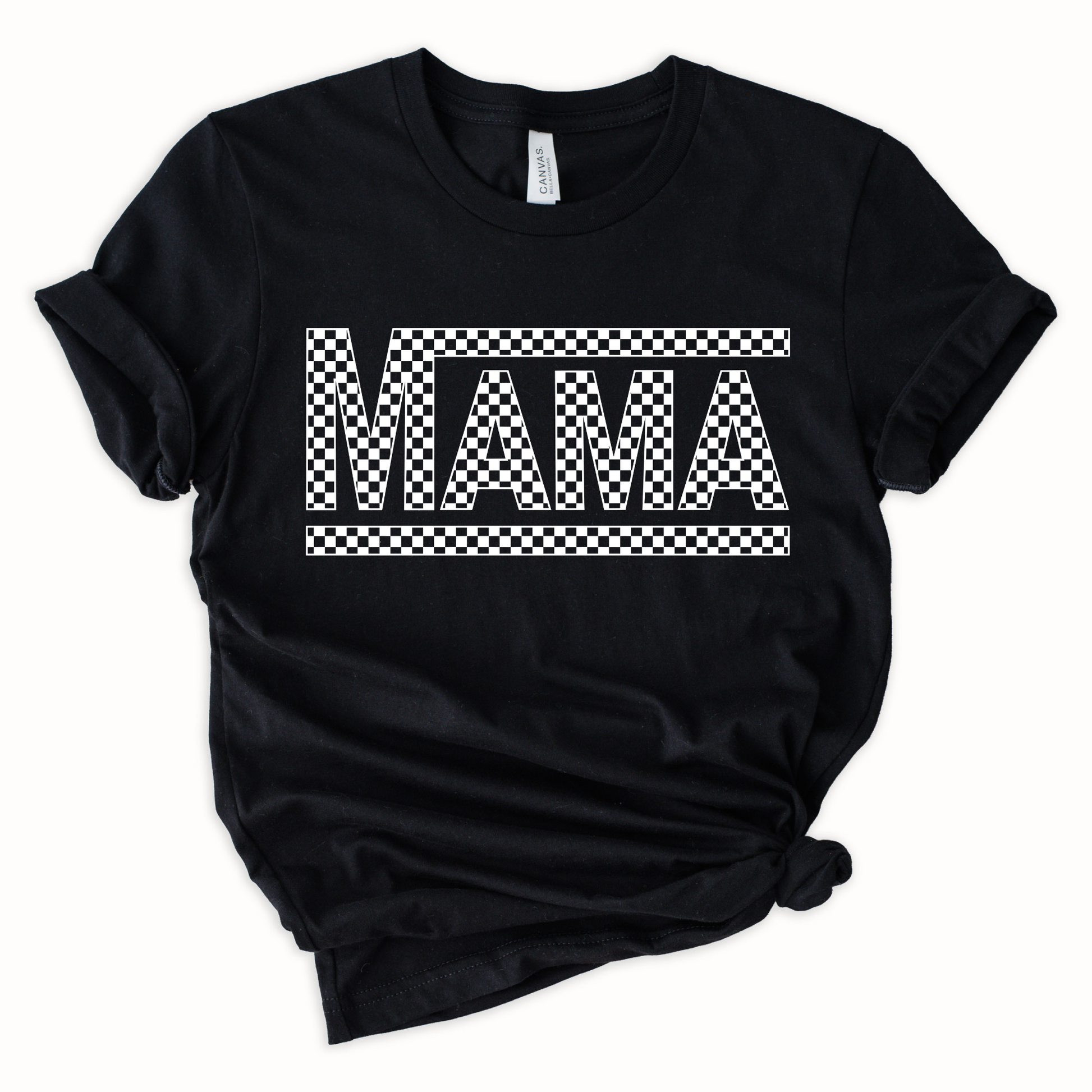 Wholesale Checkered Mama Graphic Tee - Black Tee