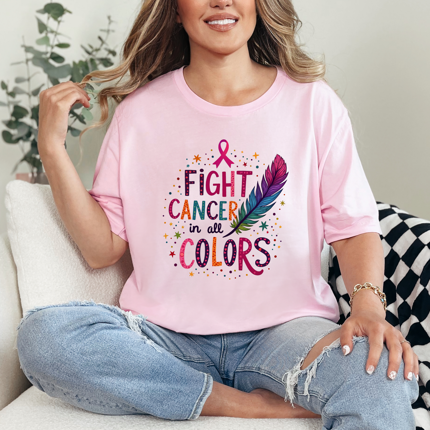 Wholesale Fight Cancer in all Colors Graphic Tee - Pink Tee