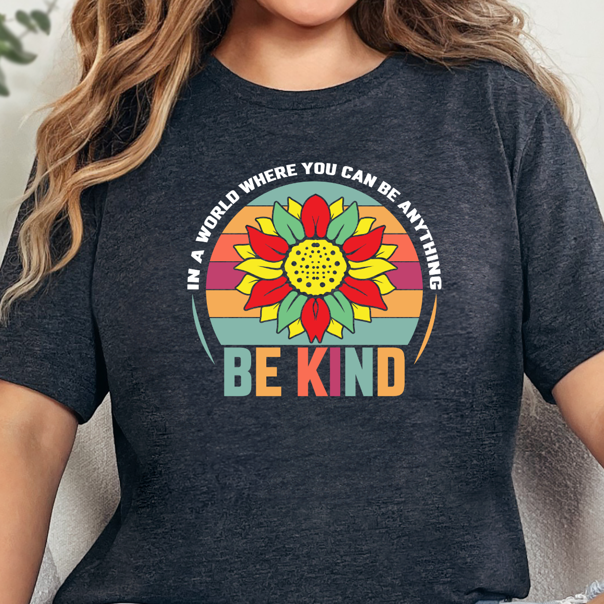 Wholesale In A World Be Kind Graphic Tee - Dark Grey Heather Tee