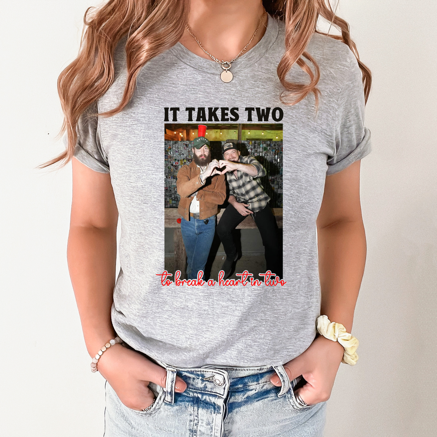 Wholesale Break a heart in two Graphic Tee - Grey Tee