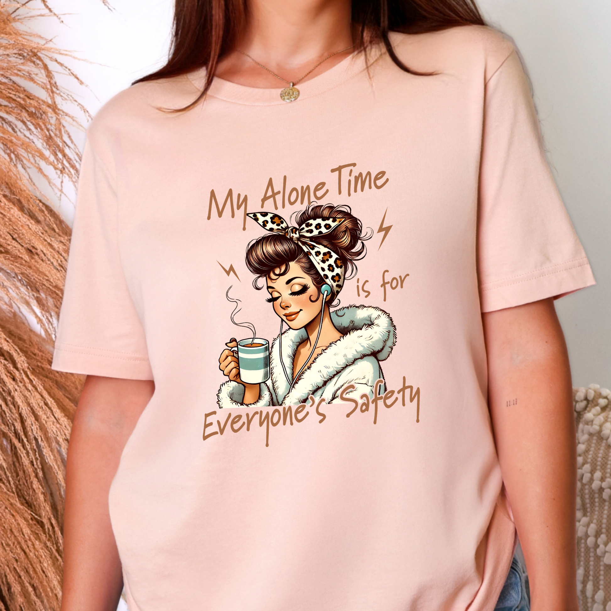 Wholesale Alone Time For Everyone's Safety Graphic Tee - Peach Tee