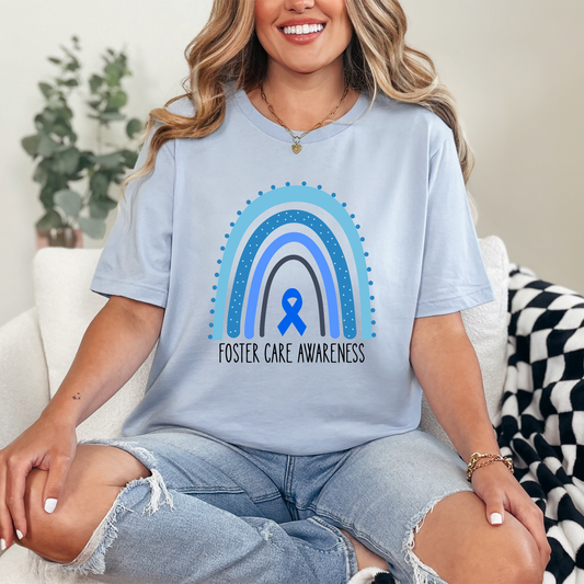 Wholesale Foster Care rainbow Graphic Tee - Baby Blue Tee