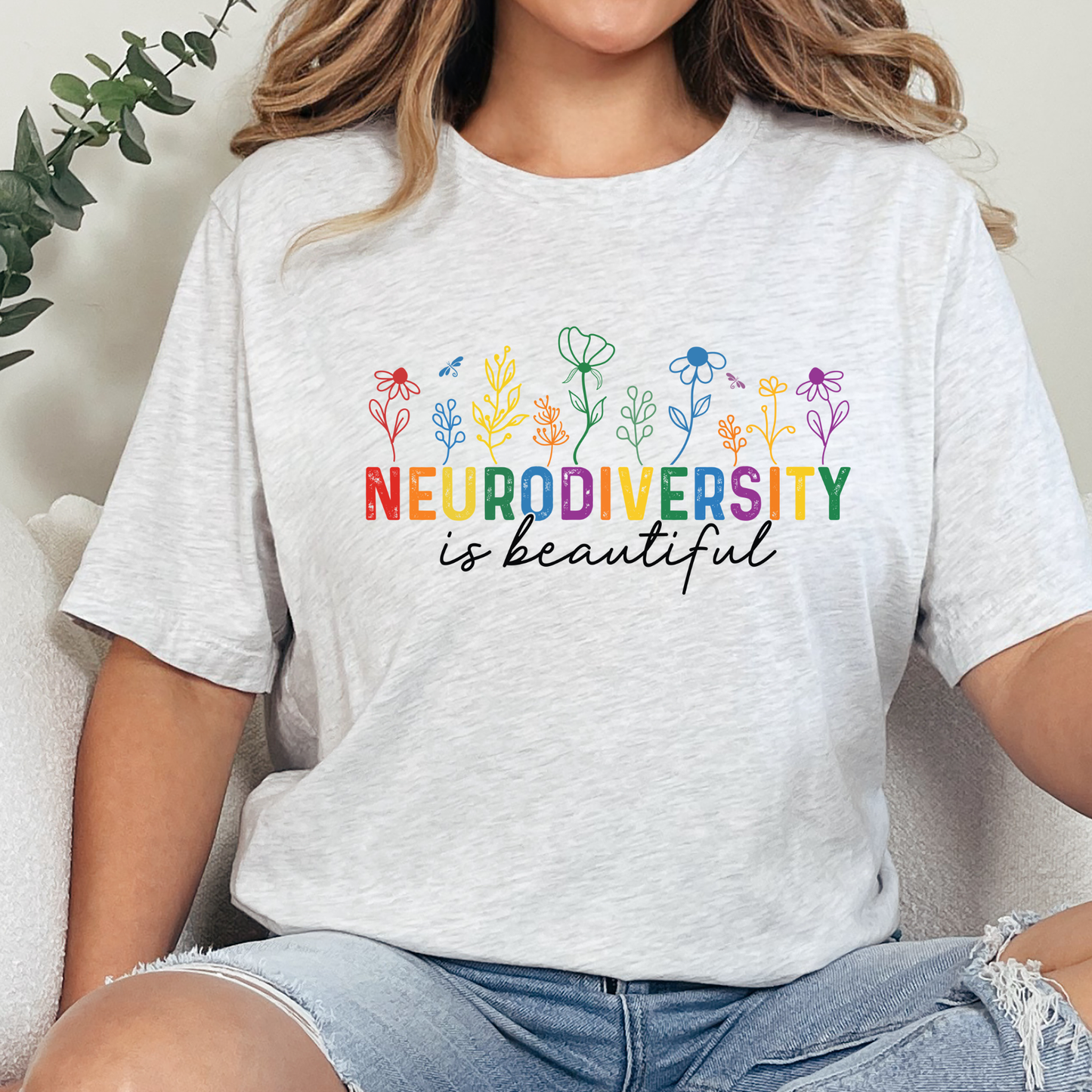 Wholesale Floral Neurodiversity is Beautiful Graphic Tee - Ash Tee