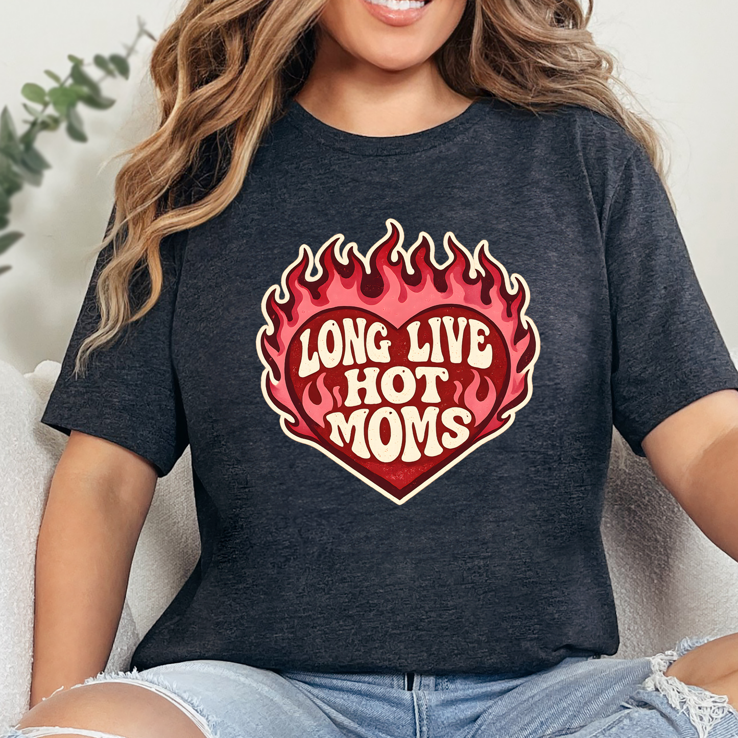 Wholesale Long Live Hot Moms Graphic Tee - Dark Grey Heather Tee