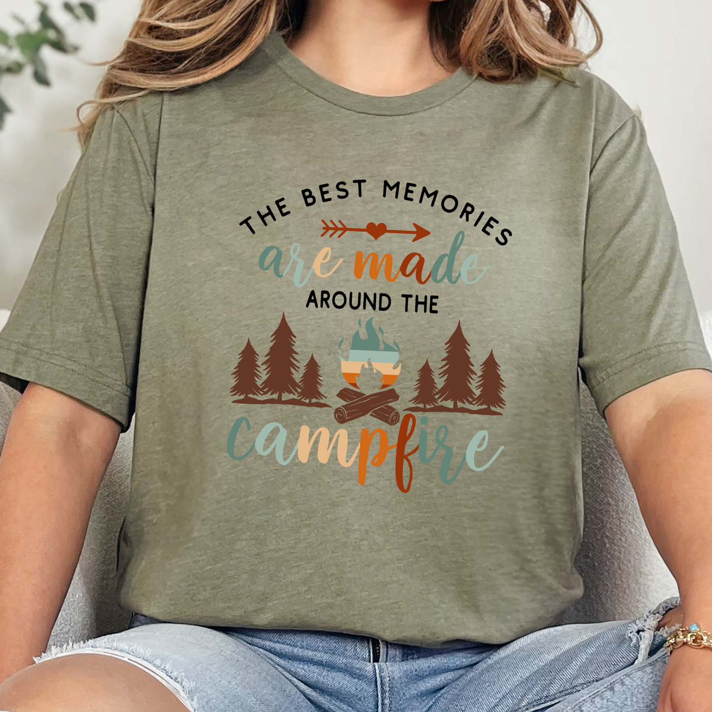 Wholesale Around the Campfire Graphic Tee - Heather Olive Tee