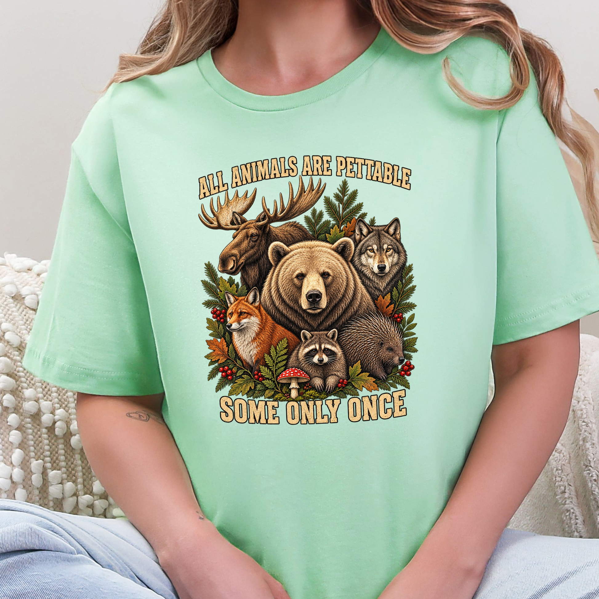 Wholesale Animals Pettable Only Once Graphic Tee - Mint
