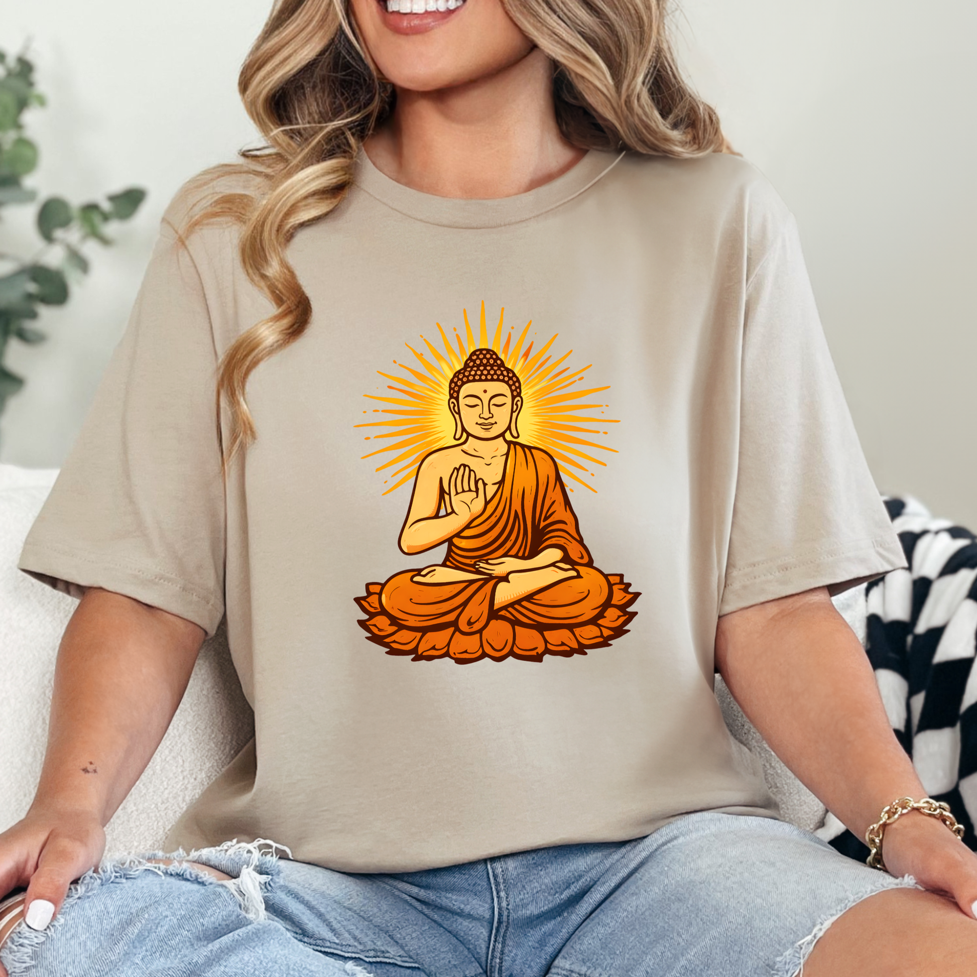Wholesale Lotus Buddha Graphic Tee - Tan Tee