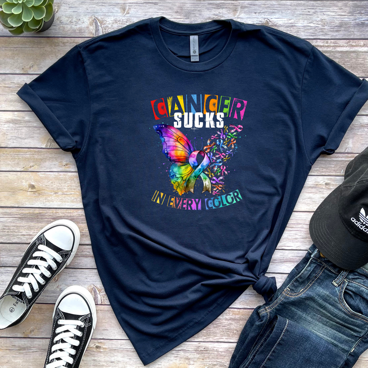 Wholesale Cancer Sucks Graphic Tee - Navy Tee