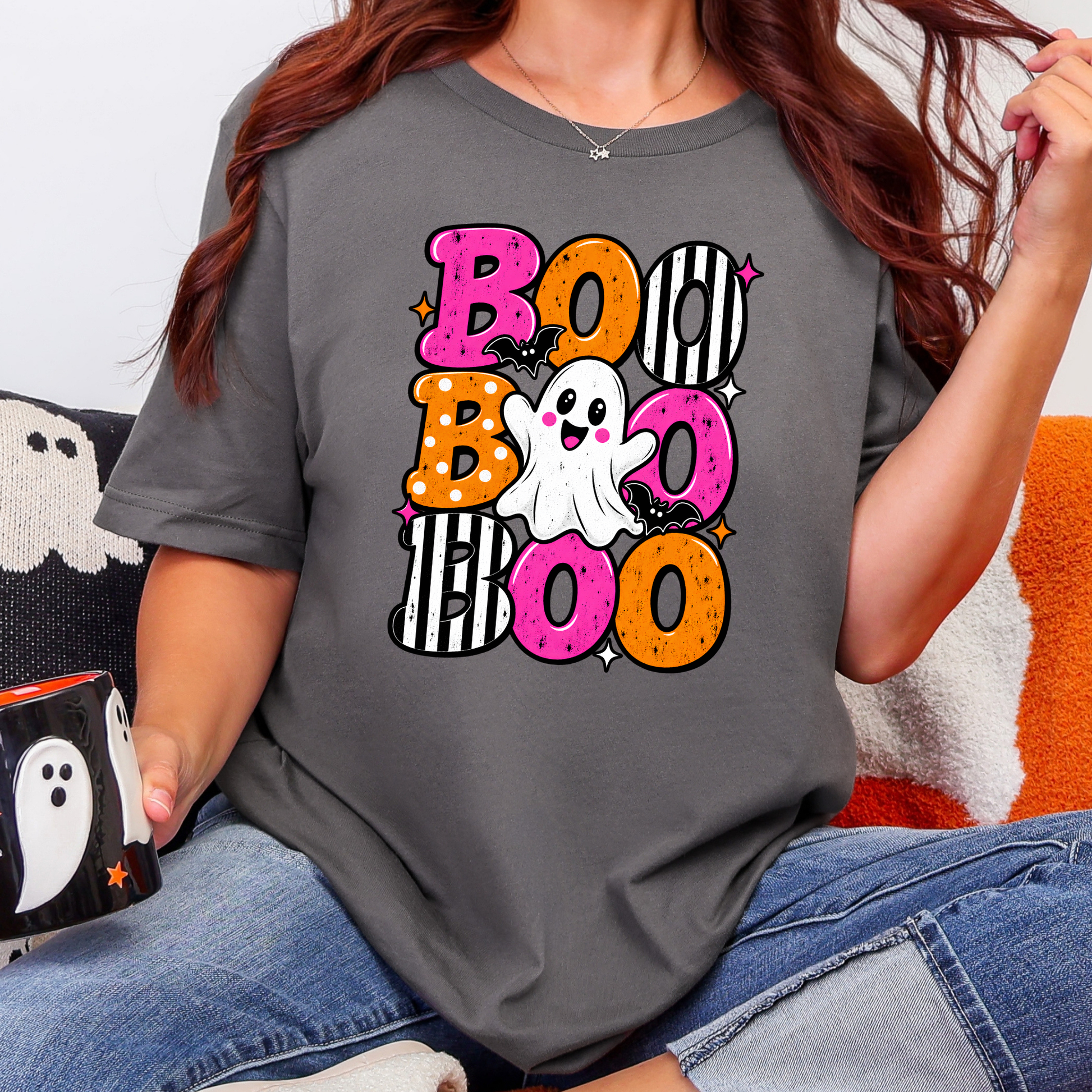 Wholesale Stacked Boo Graphic Tee - Asphalt