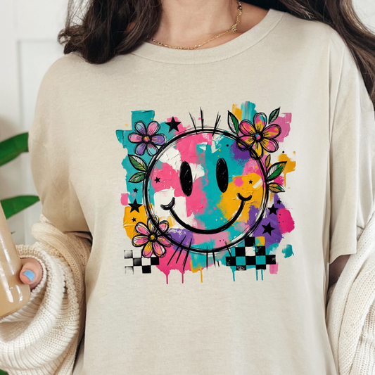 Floral Happy Face Graphic Tee