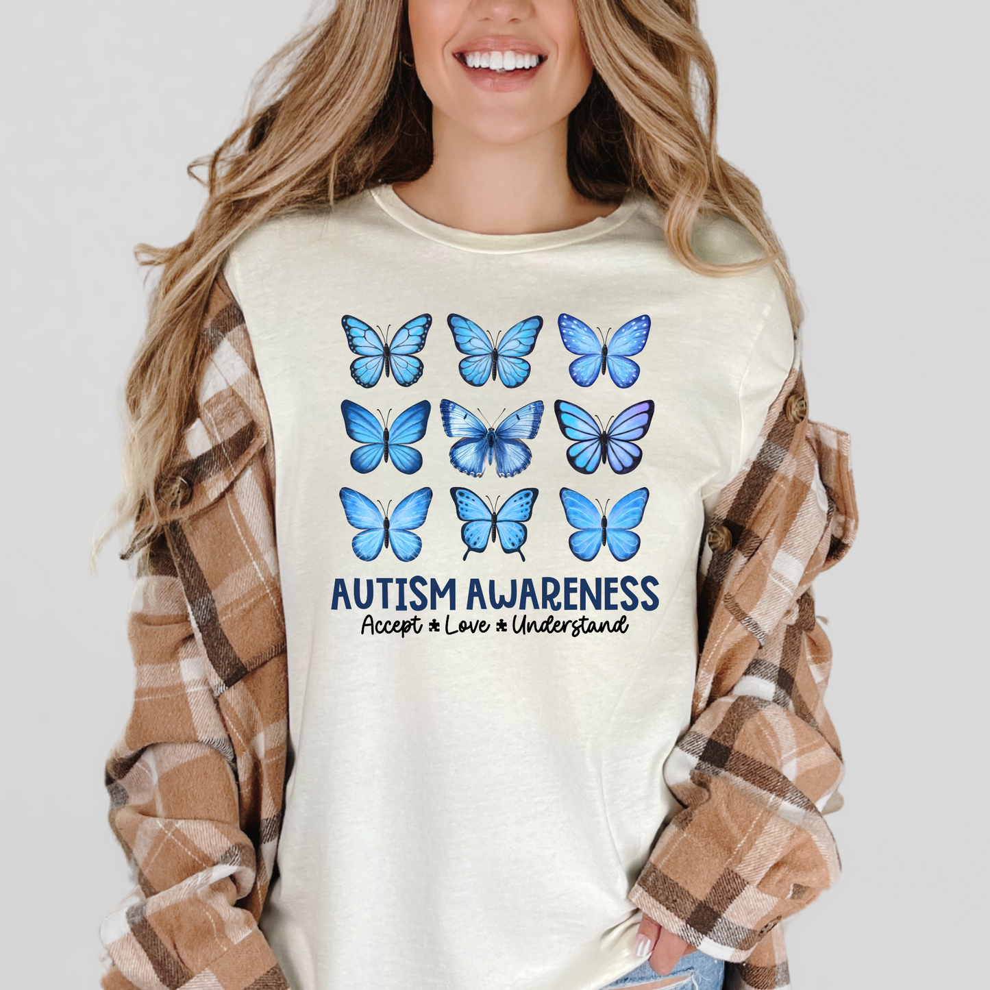 Wholesale Autism Butterfly Graphic Tee - Natural Tee