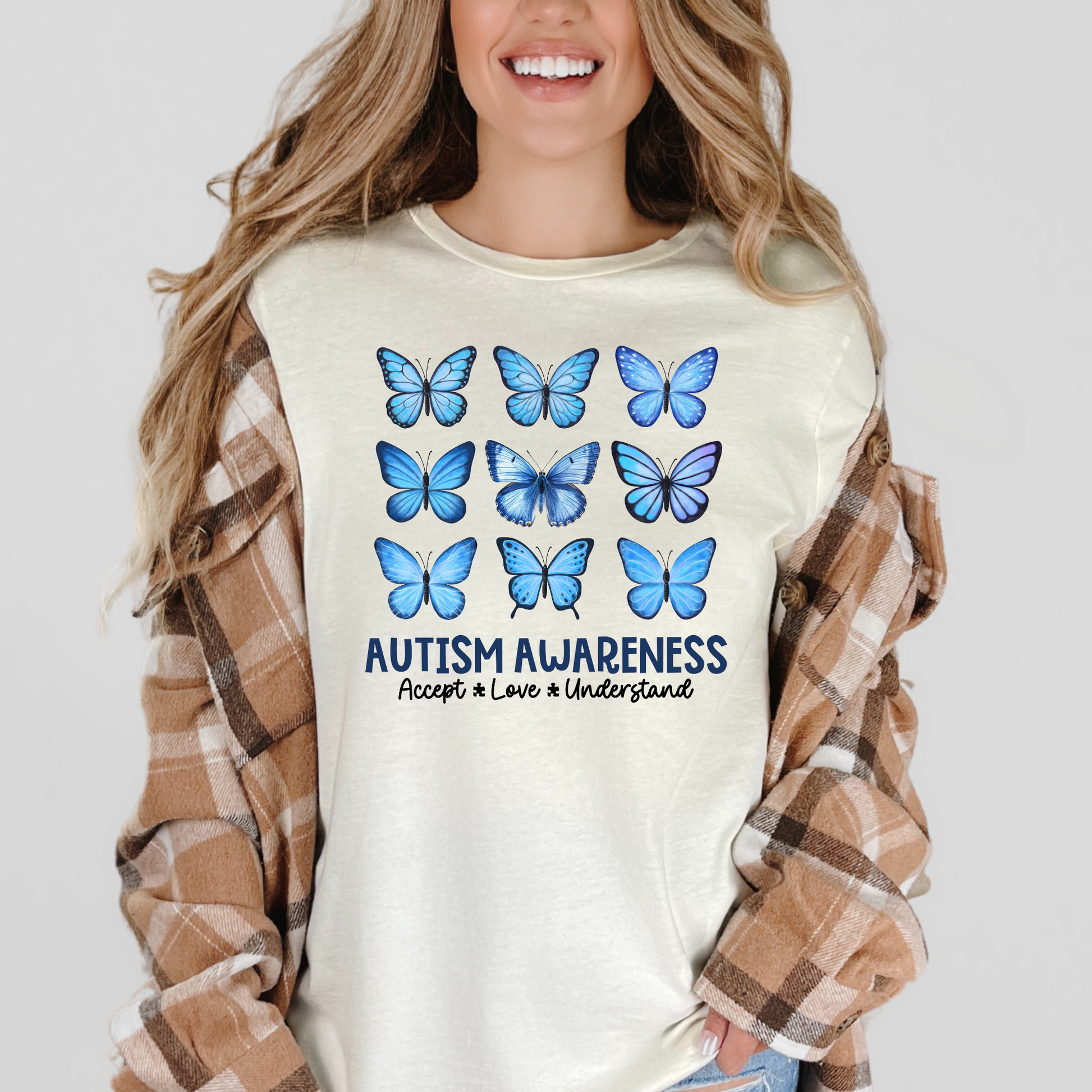 Wholesale Autism Butterfly Graphic Tee - Natural Tee