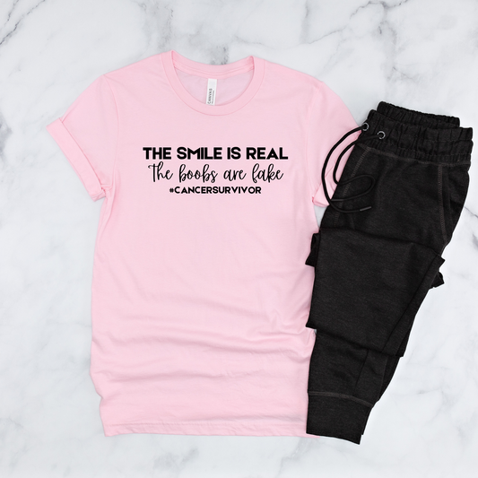 Wholesale The smile is real Graphic Tee - Pink Tee
