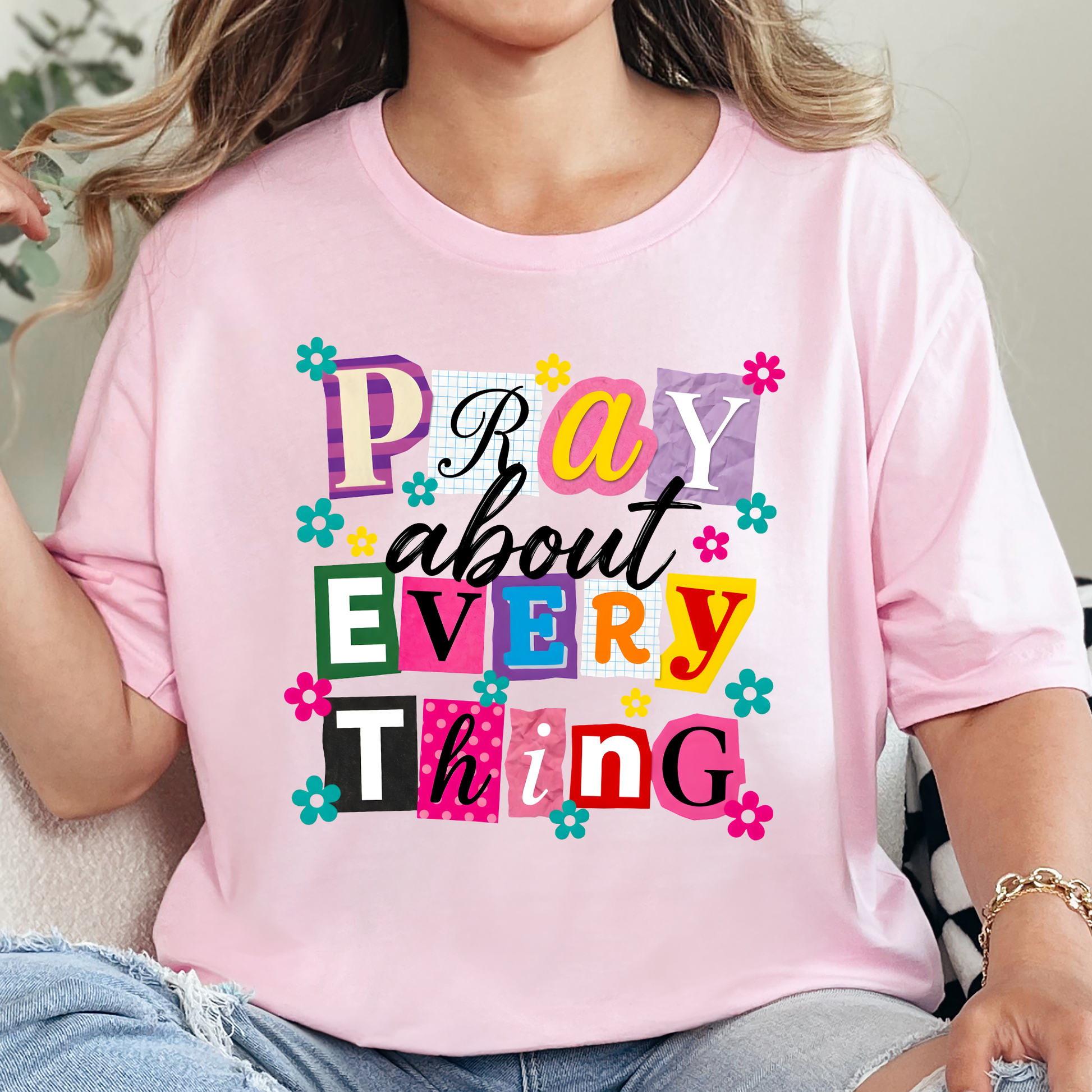 Wholesale Pray About Everything Graphic Tee - Soft Pink Tee