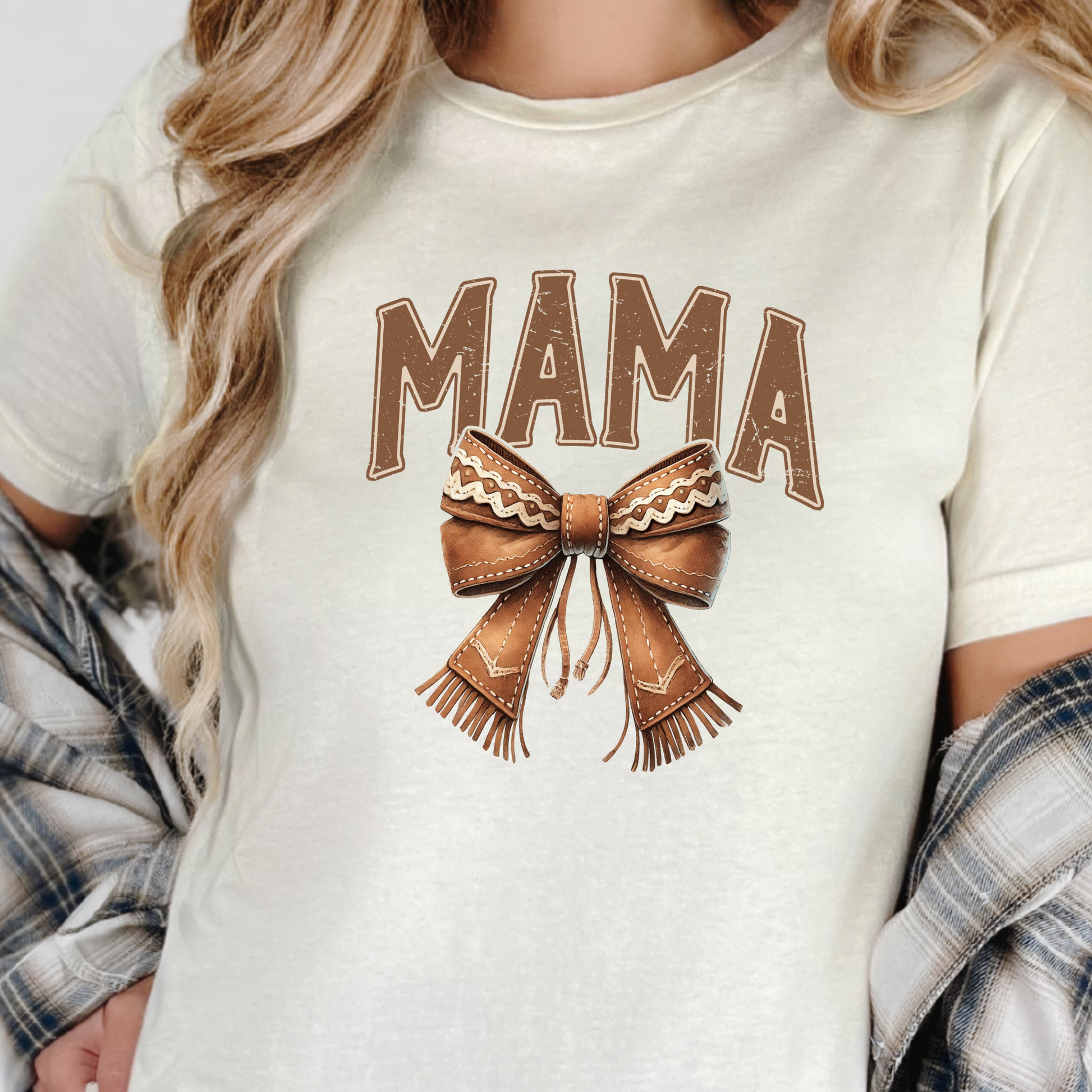 Wholesale Mama Western Bow Graphic Tee - Natural Tee