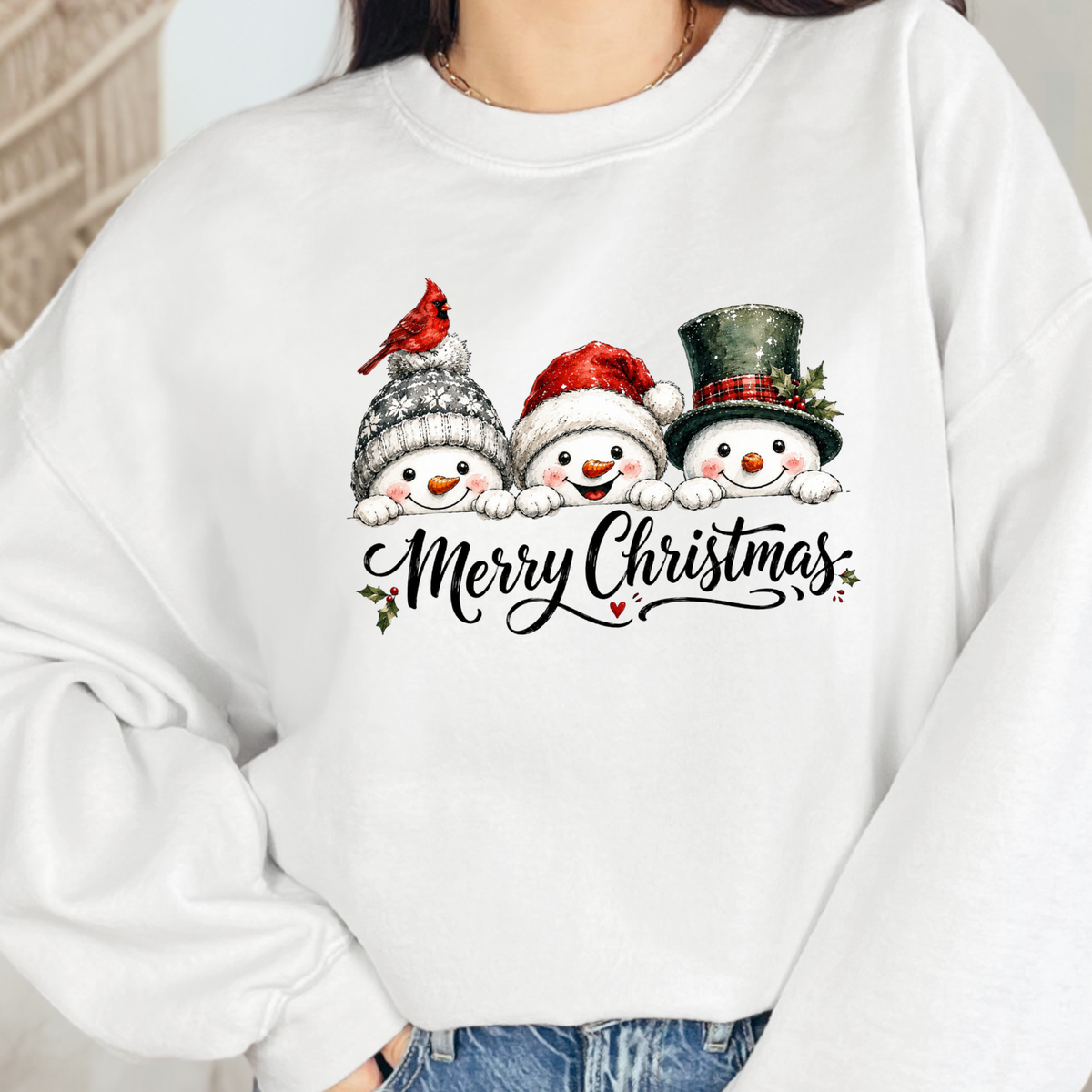 Wholesale Christmas Snowman Trio Graphic Sweatshirt - White