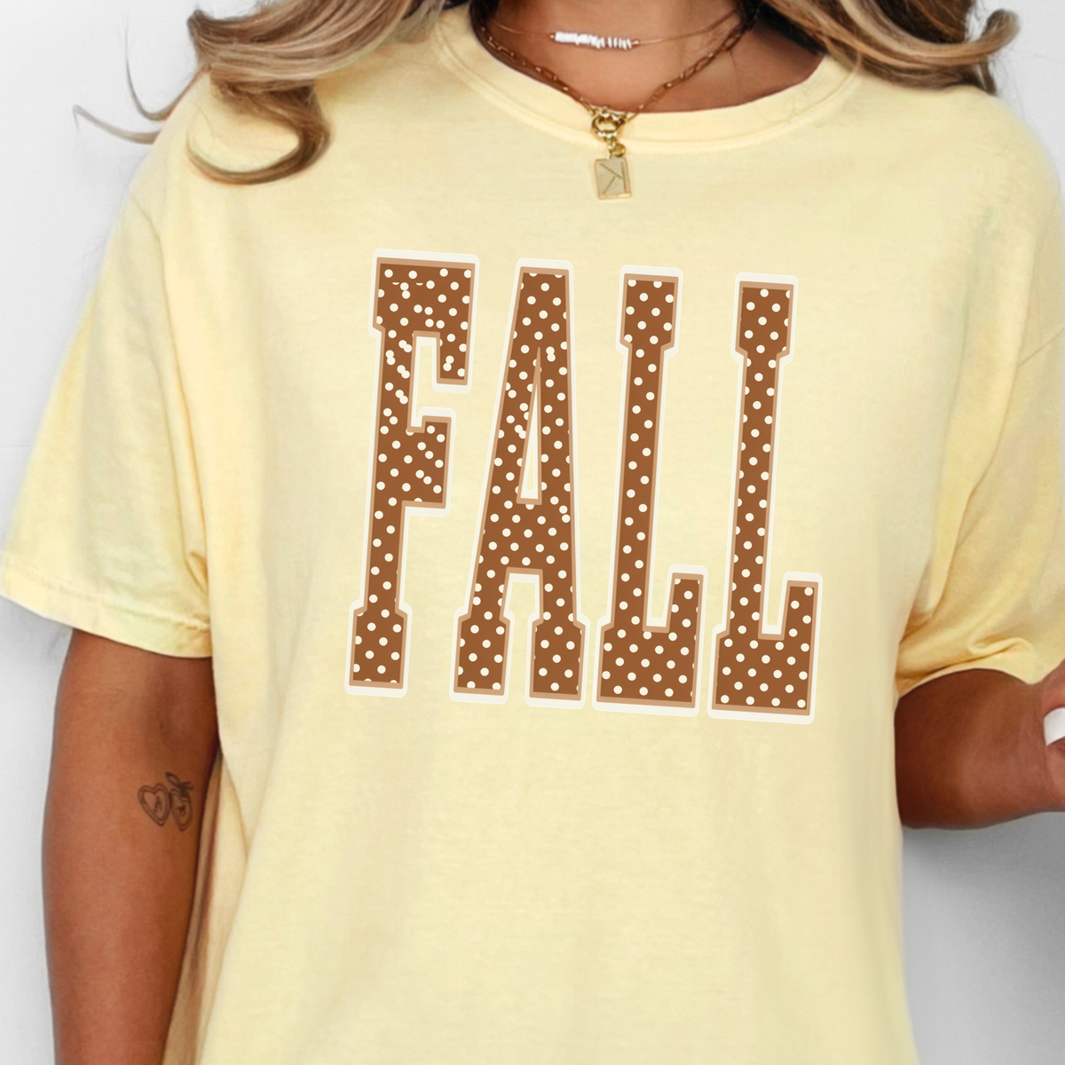 Wholesale Fall Polka Dot Graphic Tee - Butter