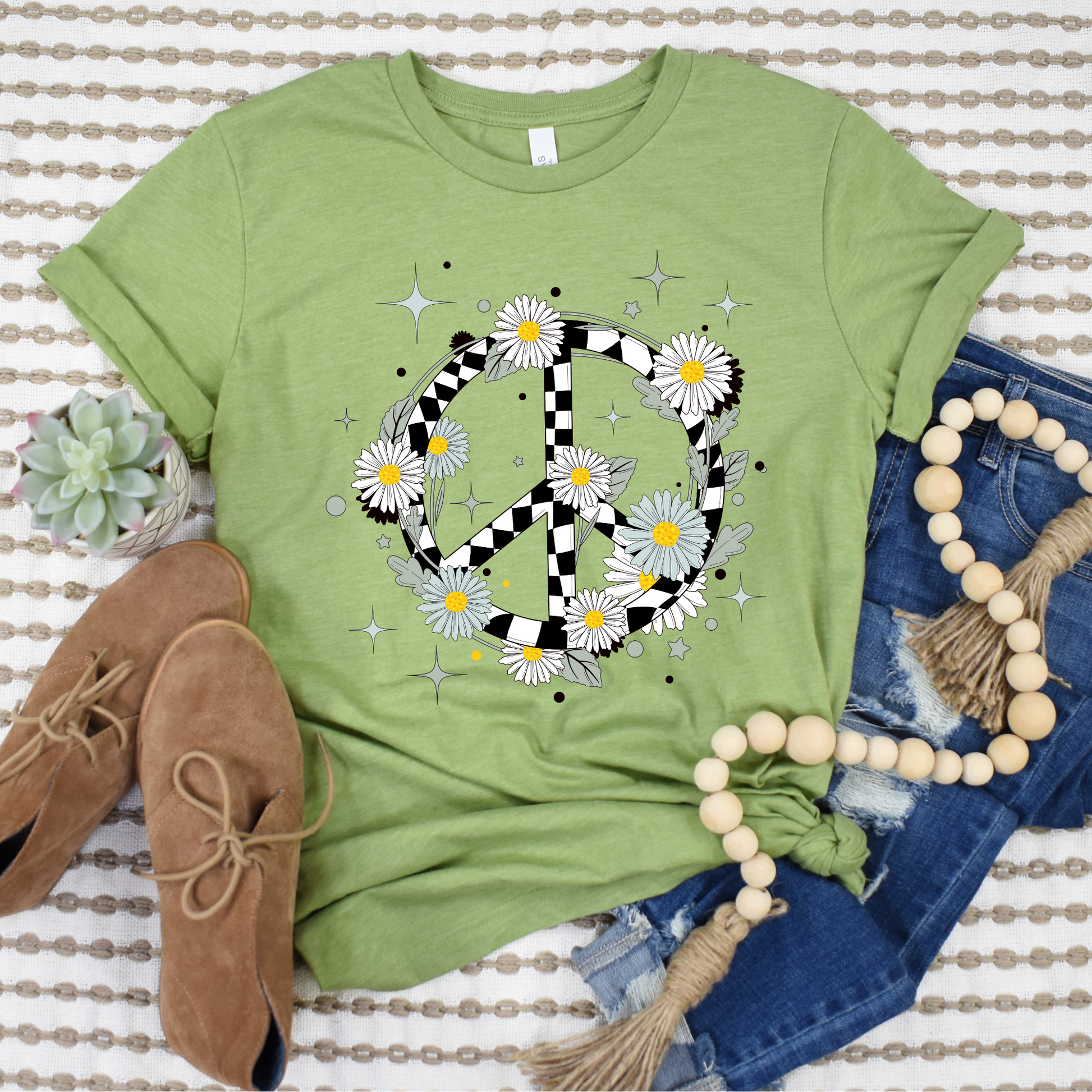 Wholesale Peace Daisies Graphic Tee - Heather Green Tee