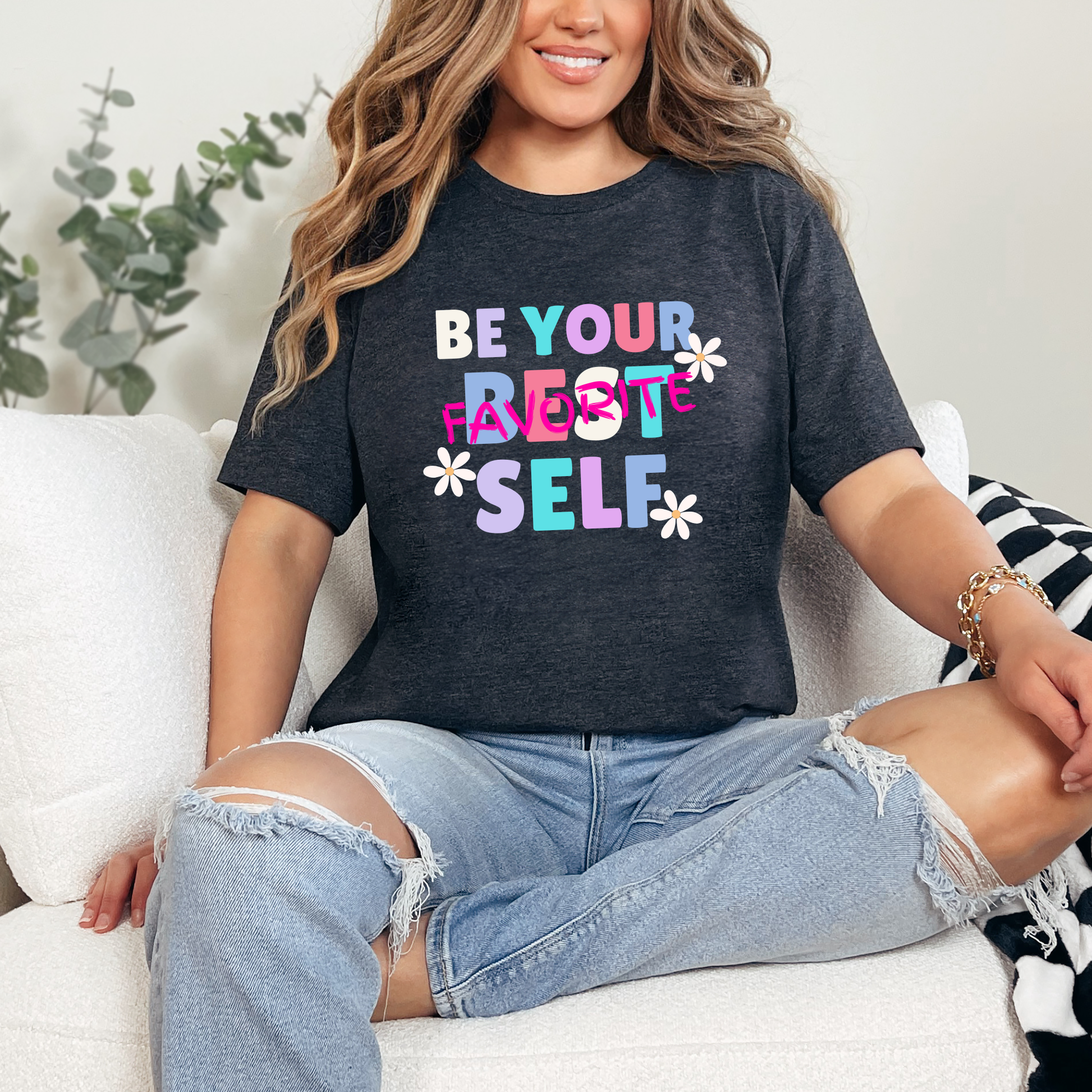Wholesale Be Your Best Self Graphic Tee - Dark Grey Heather Tee