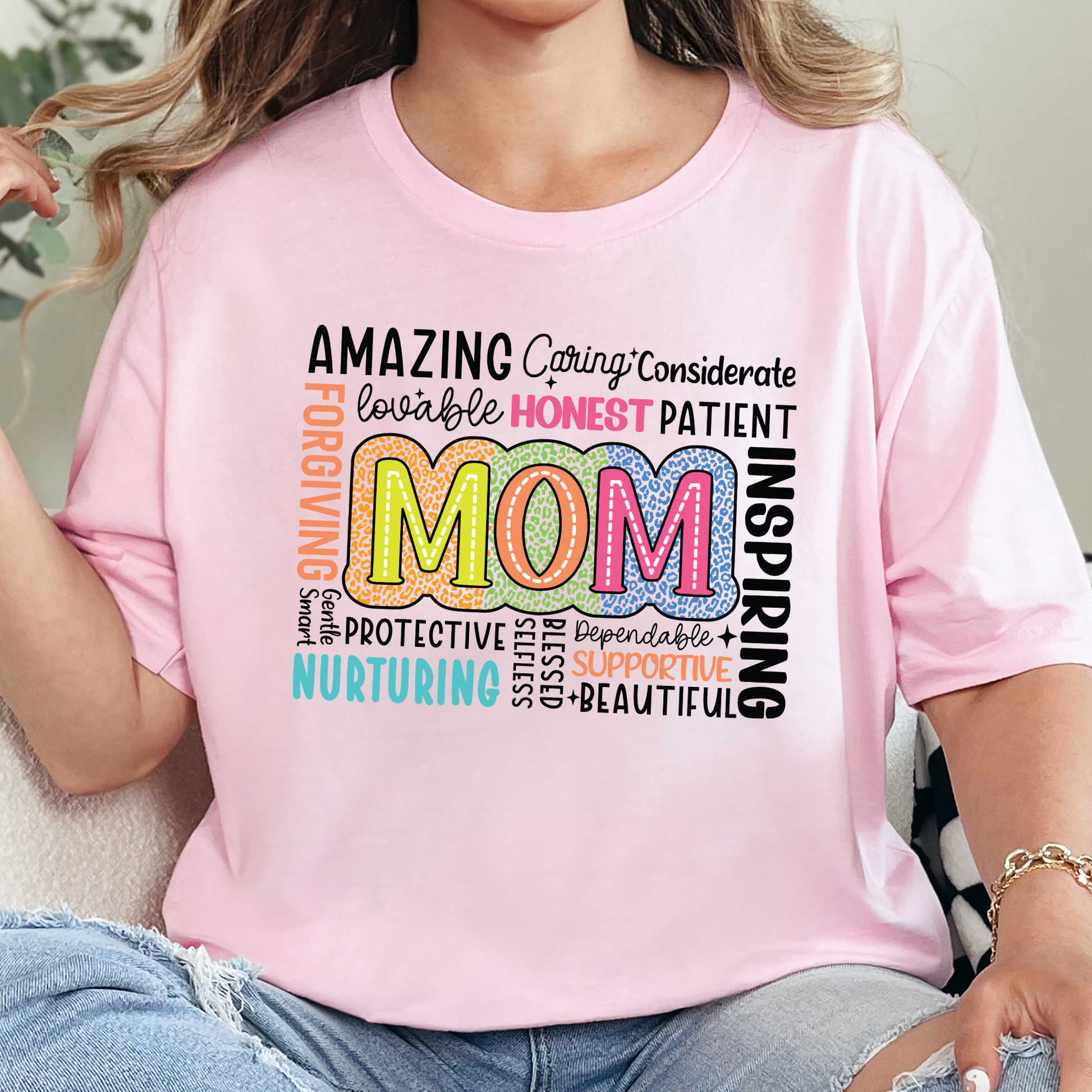 Wholesale Mom Life Words Graphic Tee - Soft Pink Tee