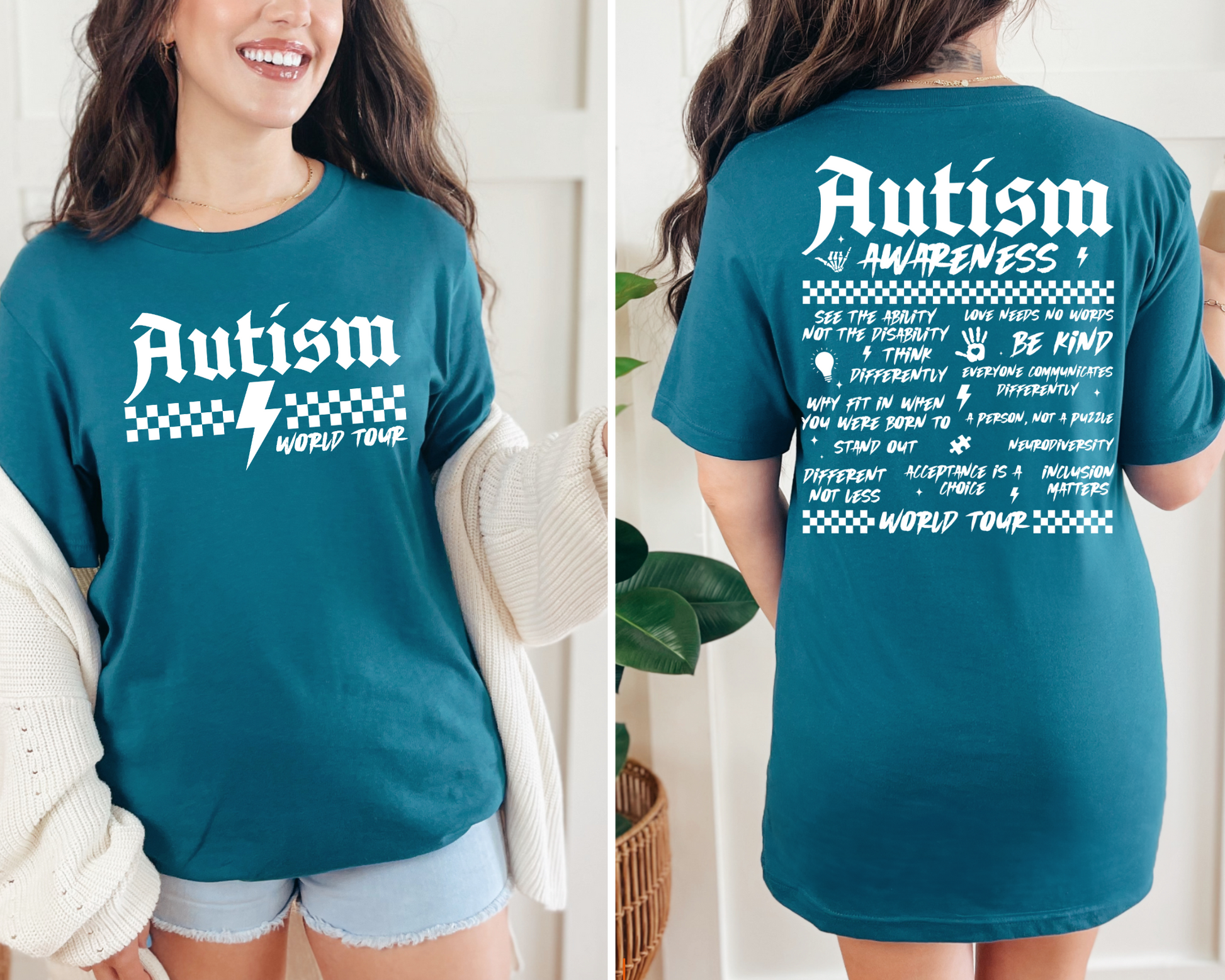 Wholesale Autism World Tour Graphic Tee - Deep Teal Tee