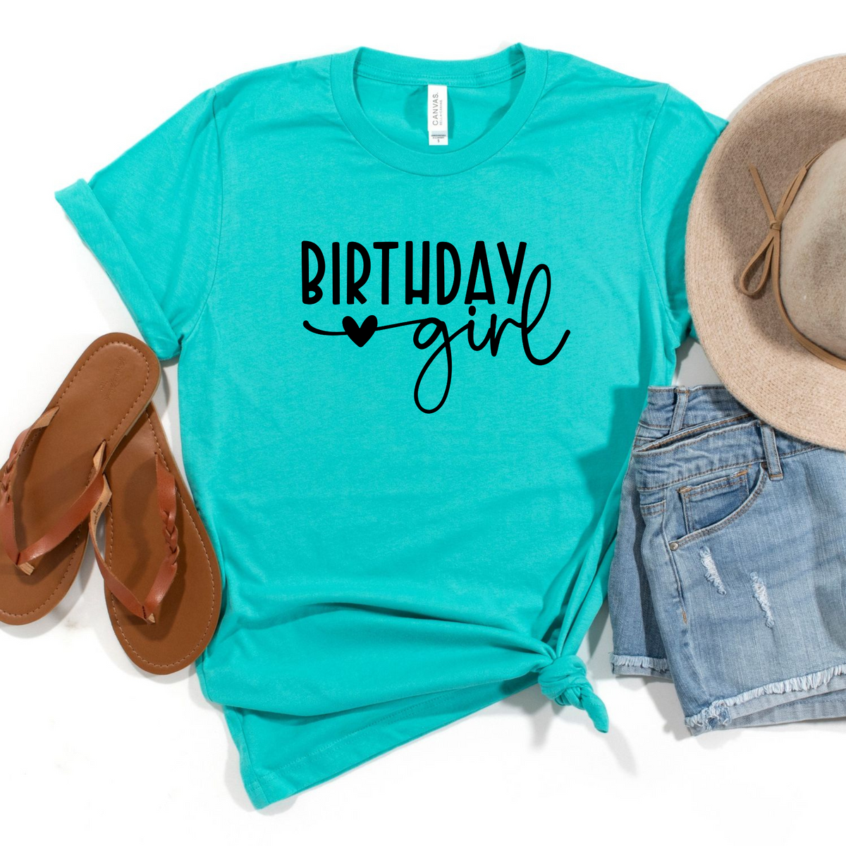 Wholesale Birthday Girl Graphic Tee - Teal Tee