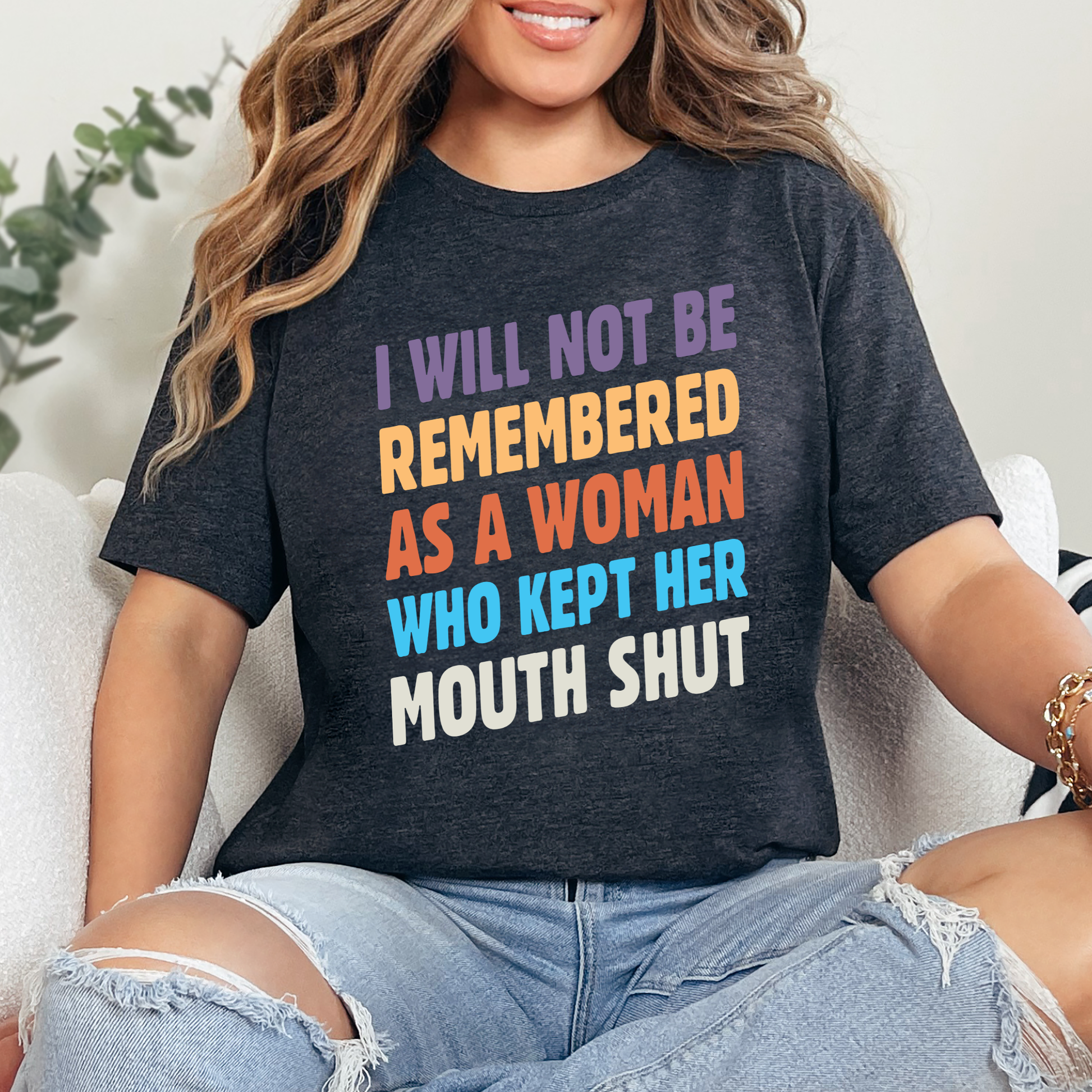 Wholesale Kept Her Mouth Shut Graphic Tee - Dark Grey Heather Tee