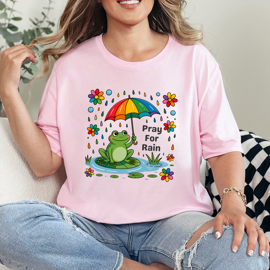 Wholesale Pray for Rain Graphic Tee - Soft Pink Tee