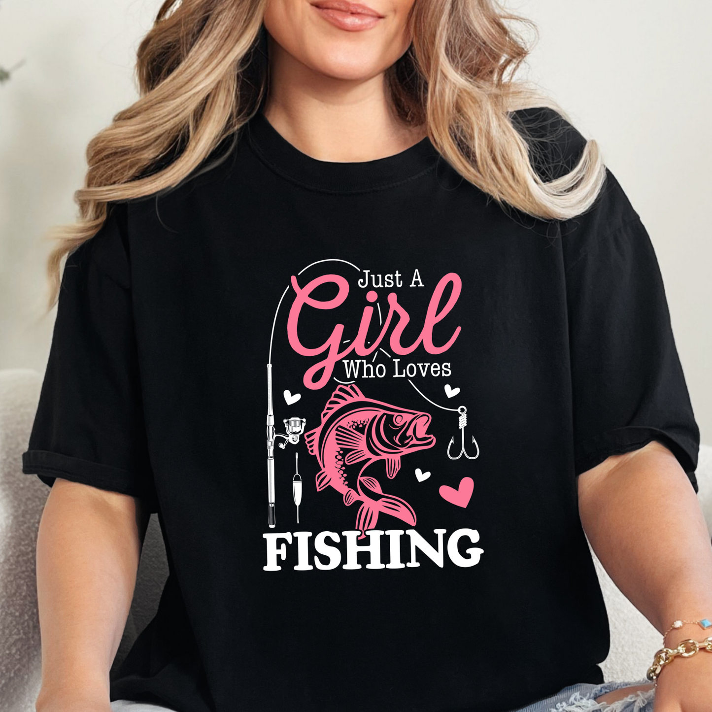 Wholesale Just A Girl Who Loves Fishing Graphic Tee - Black Tee
