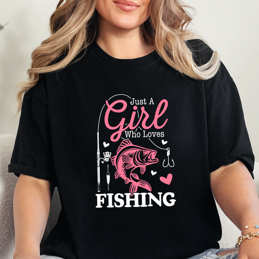 Wholesale Just A Girl Who Loves Fishing Graphic Tee - Black Tee