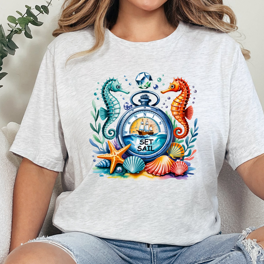 Wholesale Nautical Compass Graphic Tee - Ash Tee