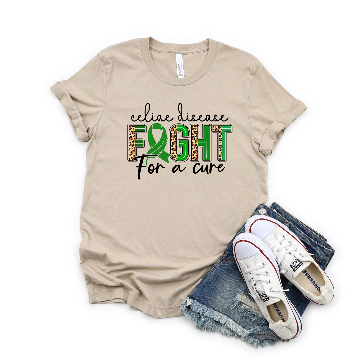 Wholesale Celiac Fight Graphic Tee - Tan Tee