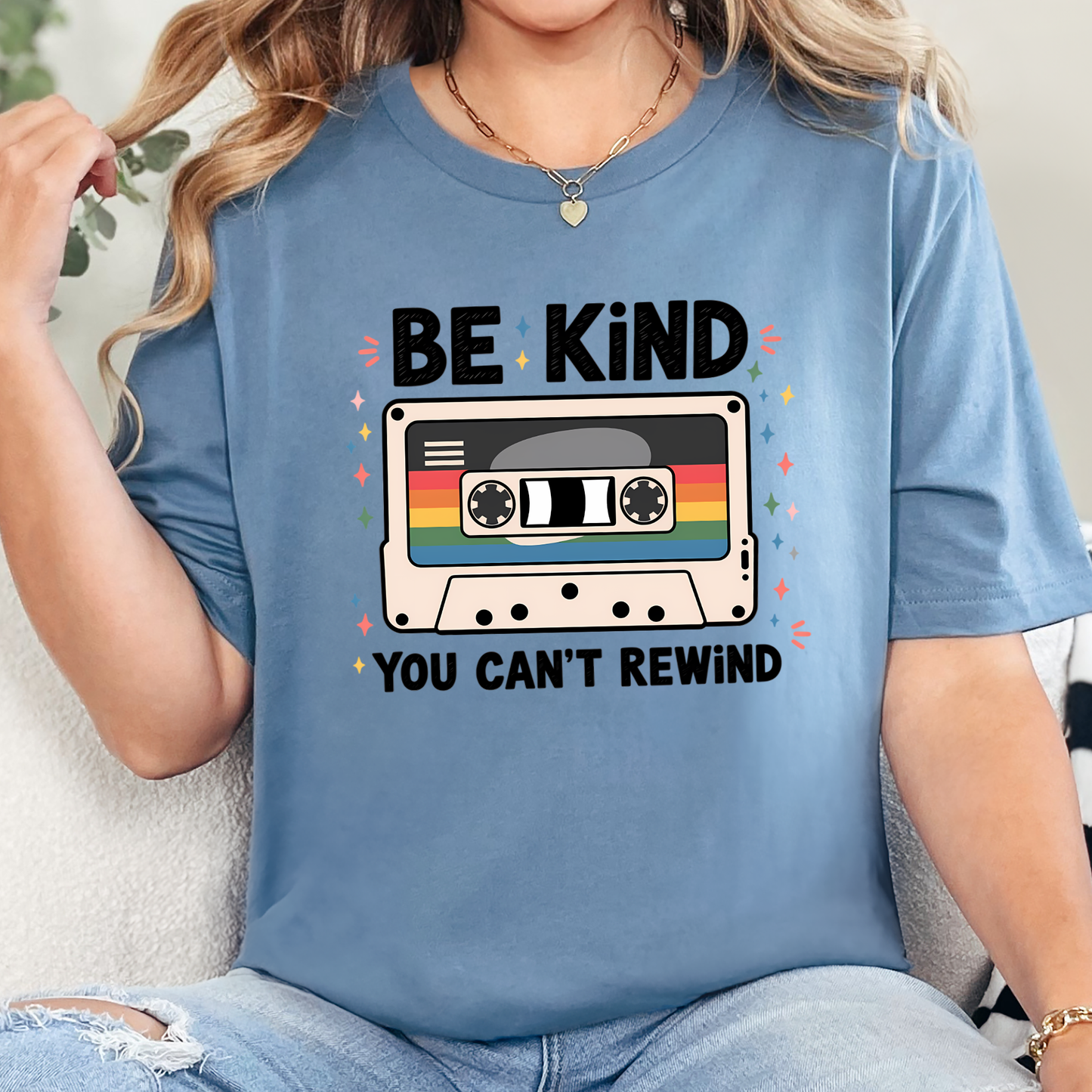 Wholesale Be Kind You Can't Rewind Graphic Tee - Steel Blue Tee