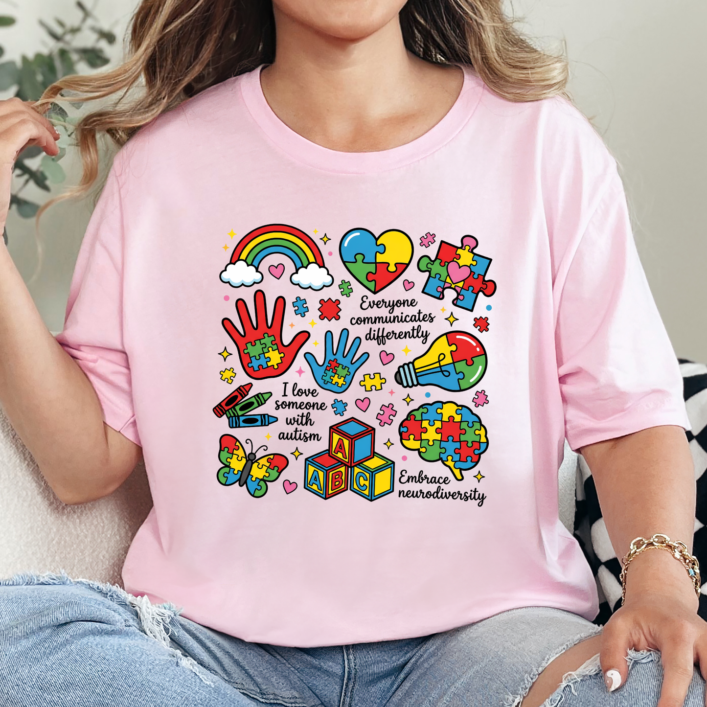 Wholesale Autism Awareness Graphic Tee - Soft Pink Tee