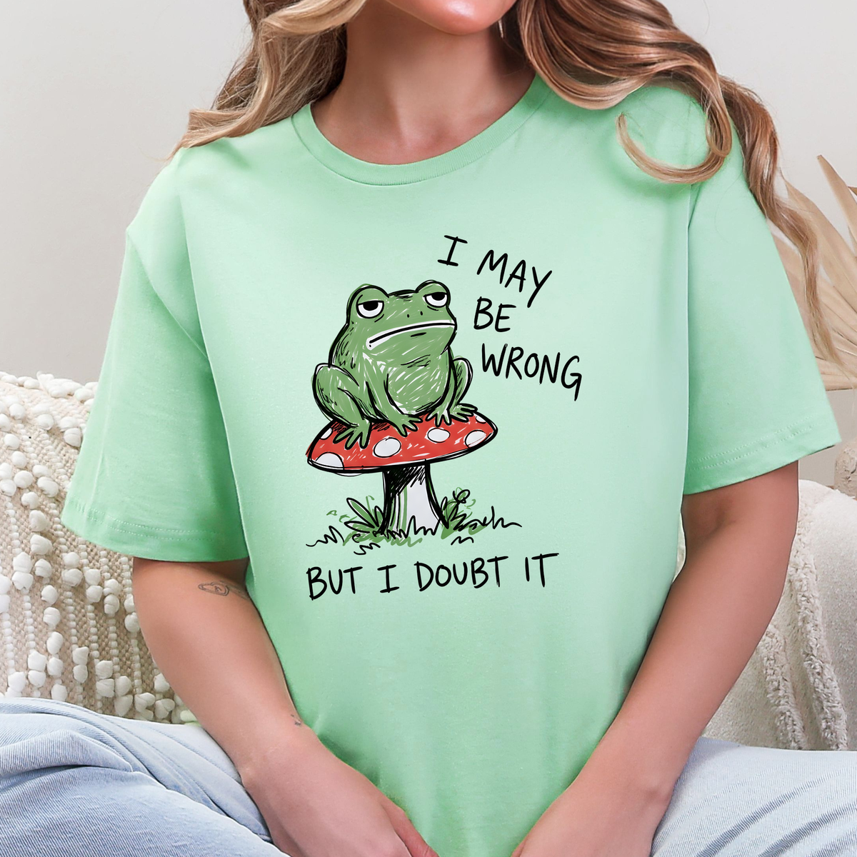 Wholesale I May Be Wrong Frog Graphic Tee - Mint