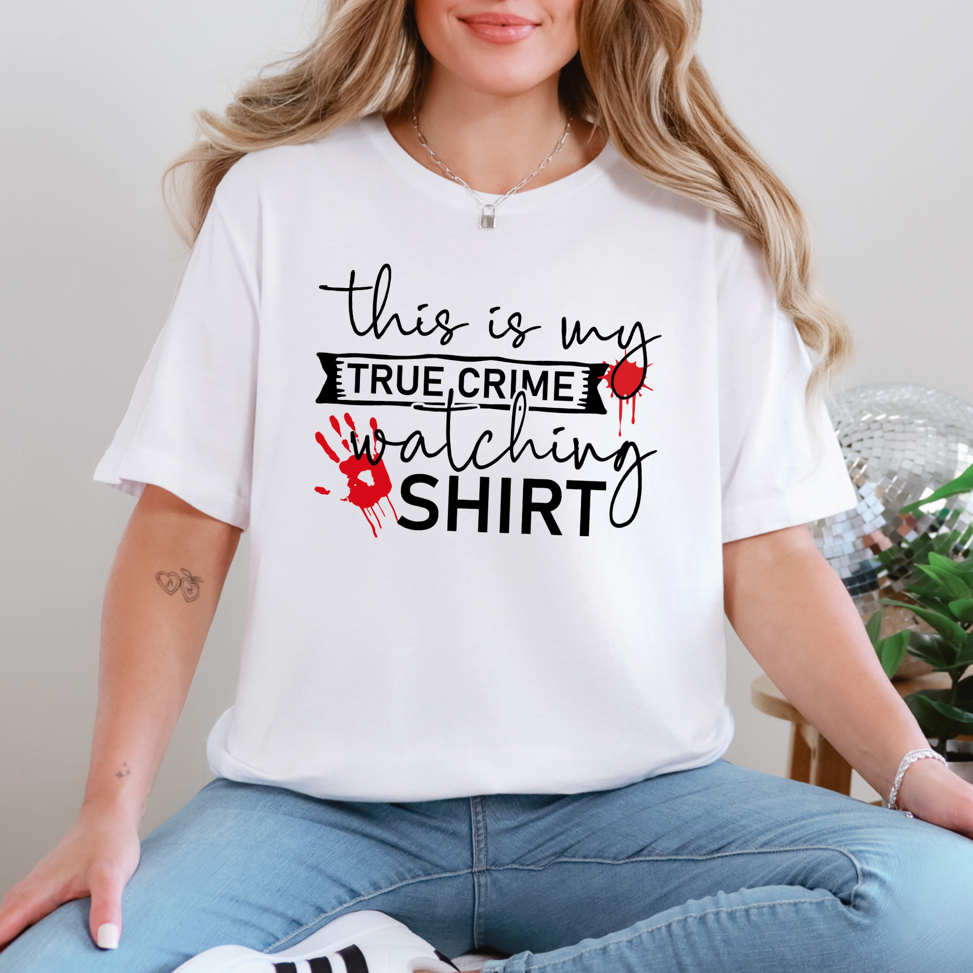 Wholesale True Crime Watching Shirt Graphic Tee - White Tee