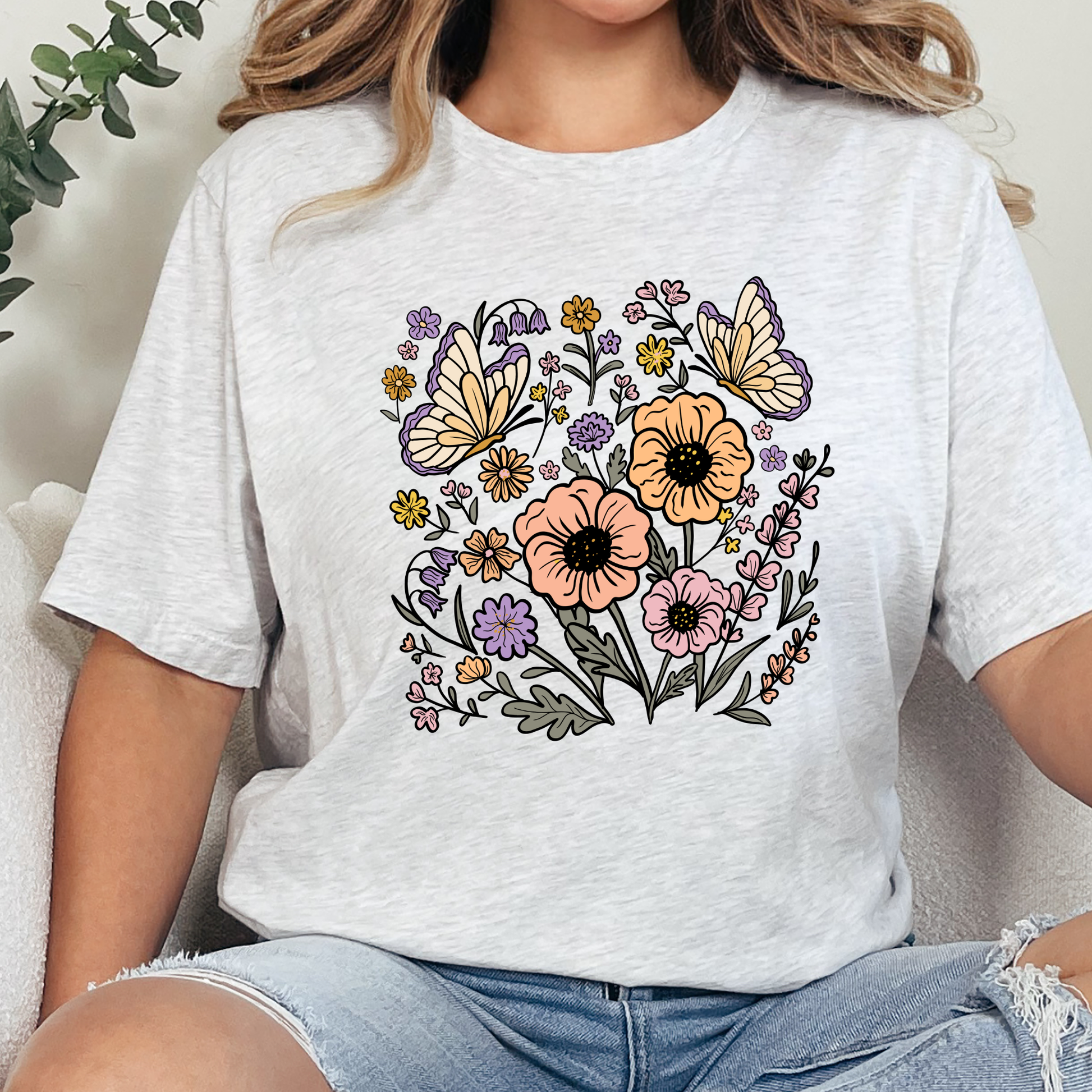 Wholesale Wildflower Butterfly Graphic Tee - Ash Tee