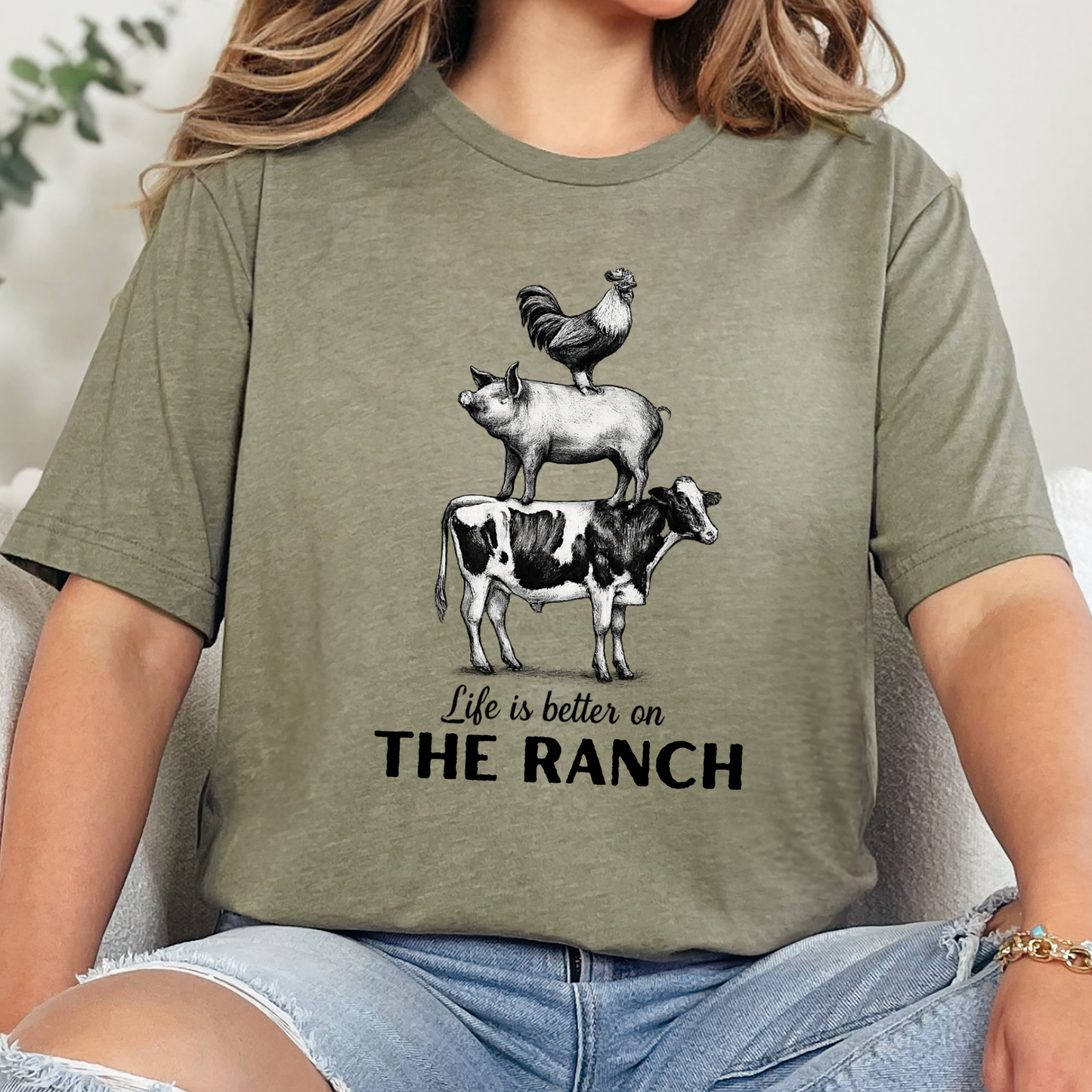 Wholesale Life Is Better On The Ranch Graphic Tee - Heather Olive Tee