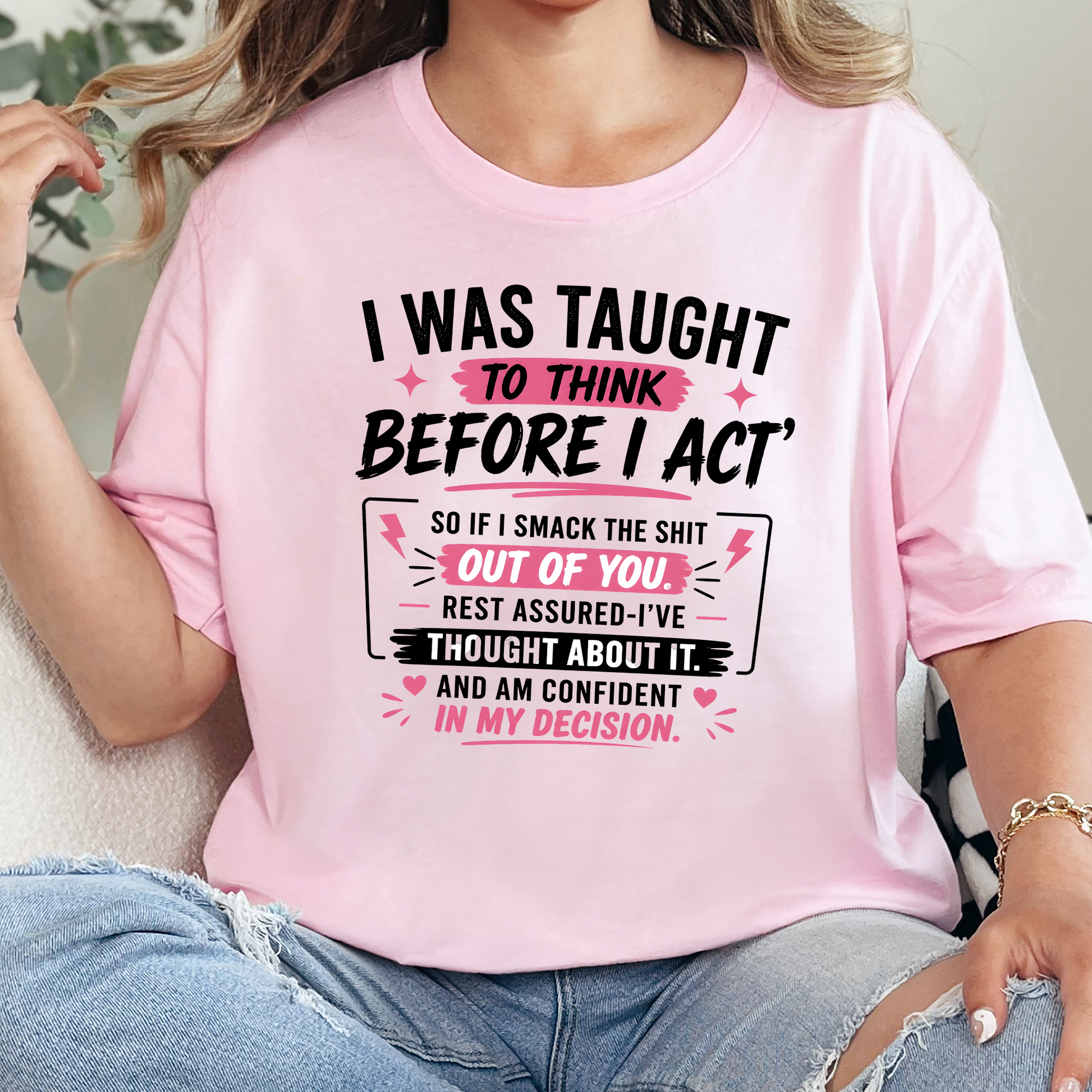 Wholesale To Think Before I Act Graphic Tee - Soft Pink