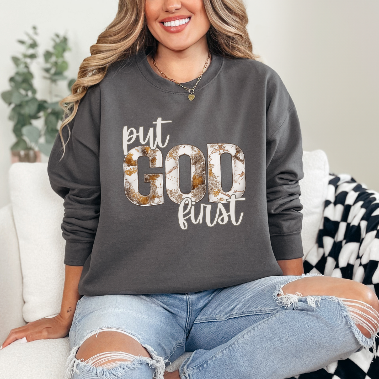 Neutral Put God First Sweatshirt