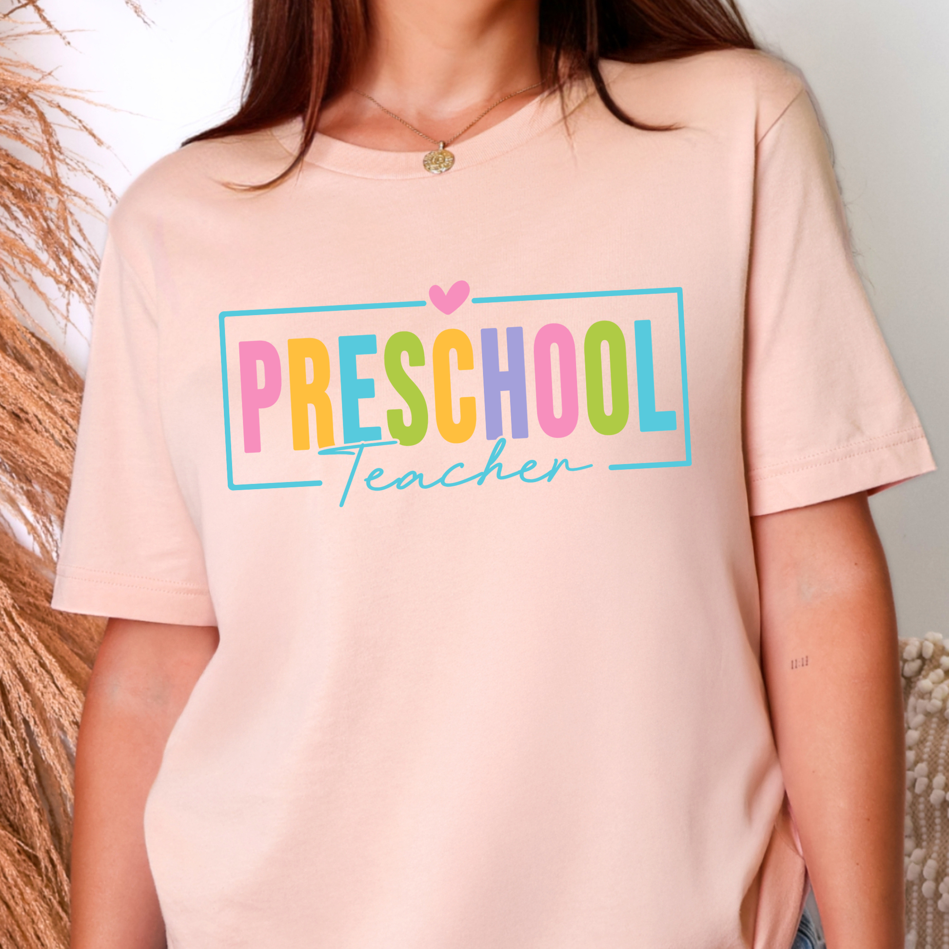 Wholesale Preschool Teacher Graphic Tee - Peach Tee